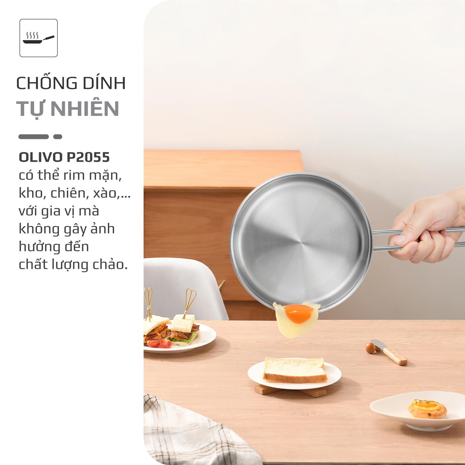 CHẢO INOX OLIVO P2055 Kèm nắp