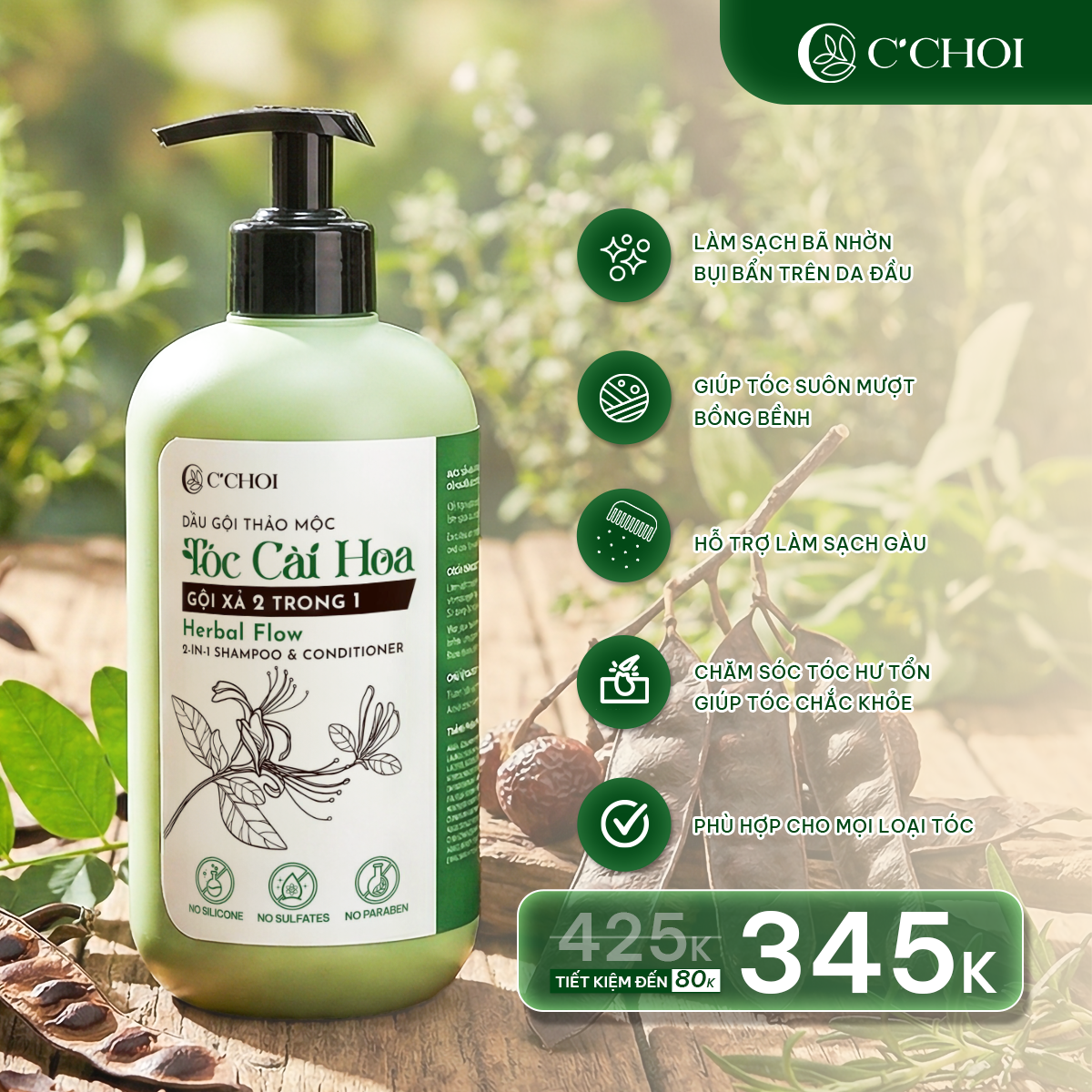 Dầu Gội Thảo Mộc Tóc Cài Hoa - Gội Xả 2 trong 1  C'Choi