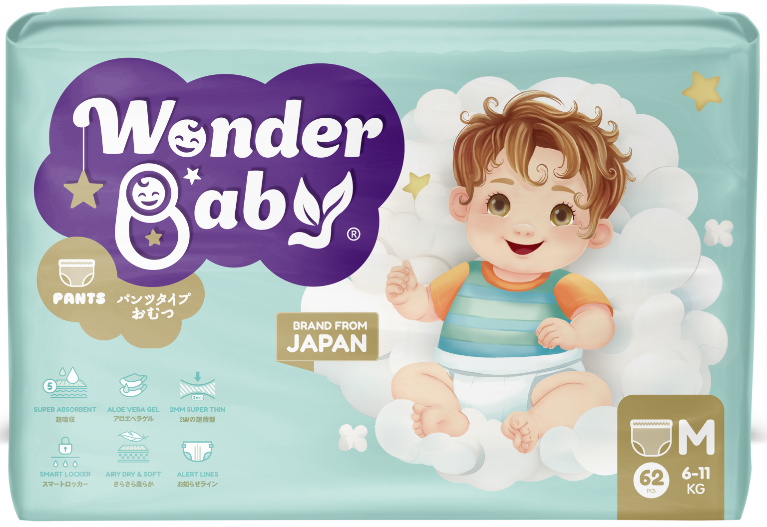 Tã quần WONDER BABY - size M ( 62 miếng) - Phân phối chính hãng