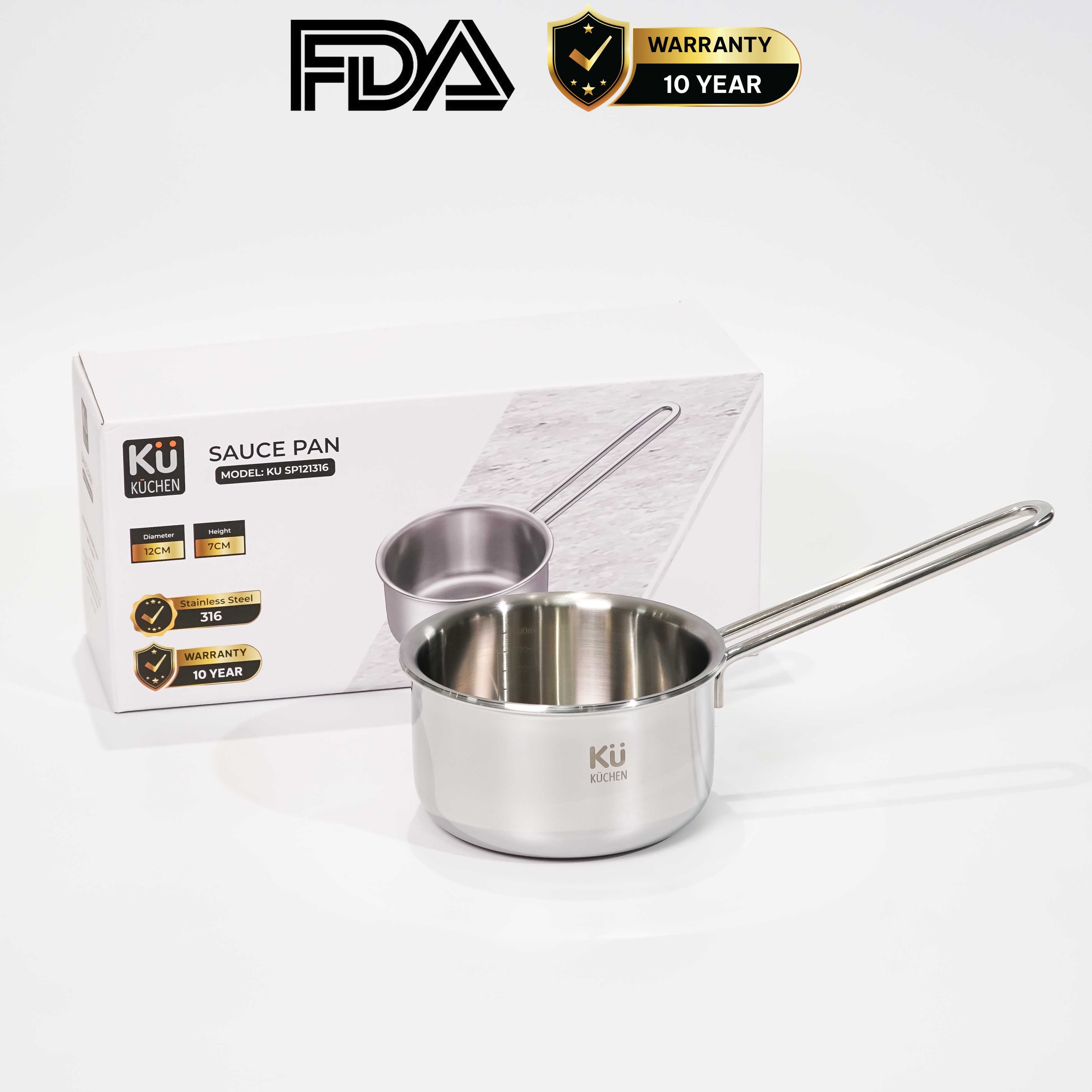 Chảo inox 316 12cm thành cao, cao cấp KUCHEN KU SP121316