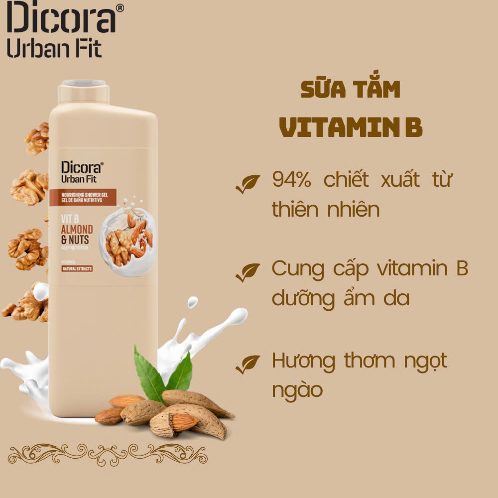 Sữa tắm DICORA URBAN FIT vitamin B hạnh nhân và các loại hạt 750ml