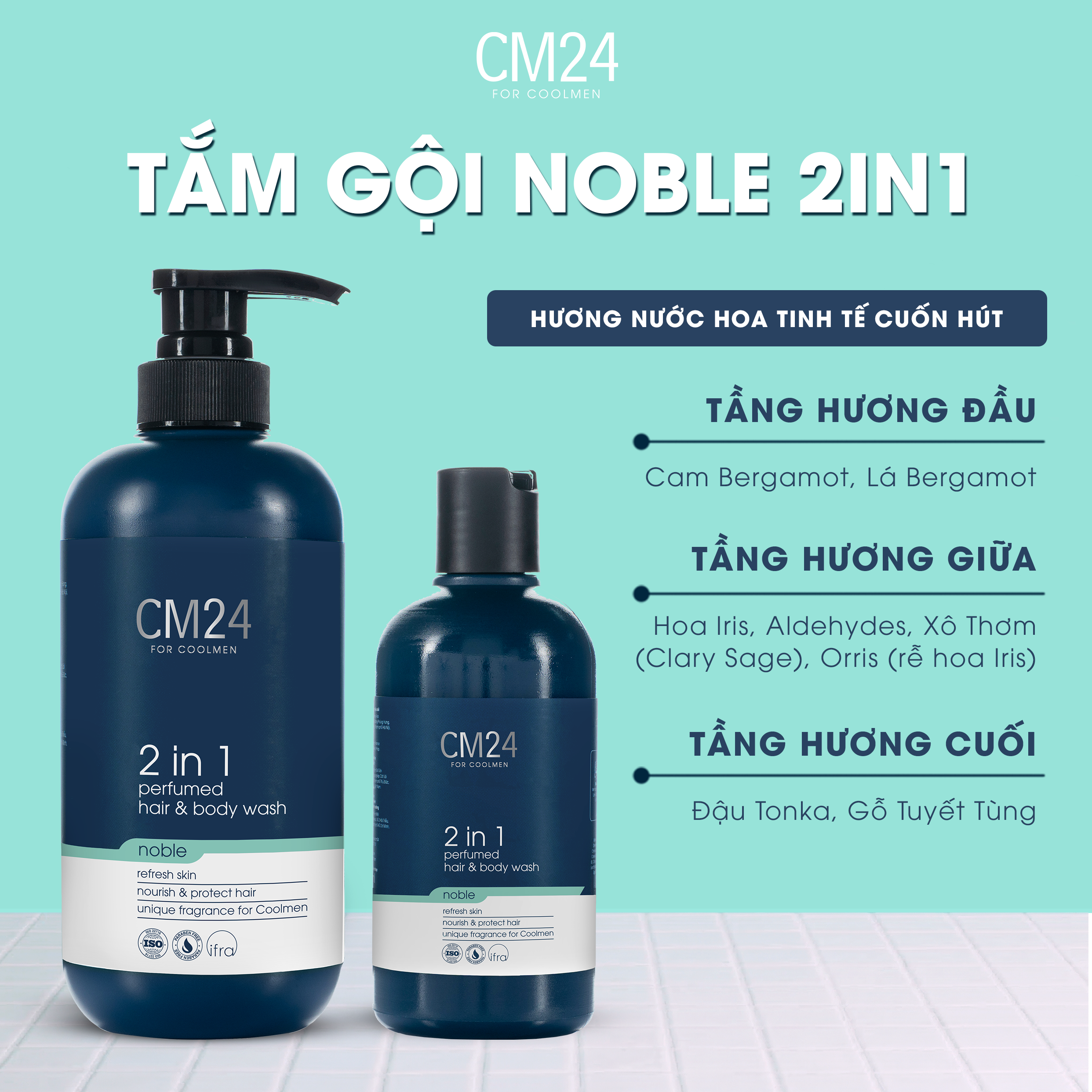 Tắm gội nam 2in1 hương nước hoa Noble CM24 180ml