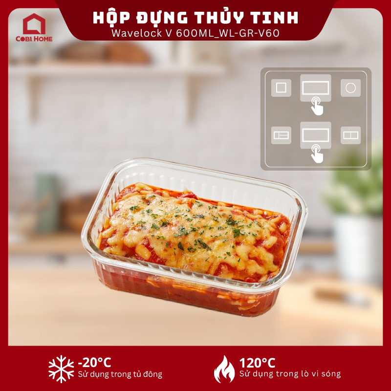 Hộp đựng thực phẩm thủy tinh Neoflam Wavelock V 600ML_364360