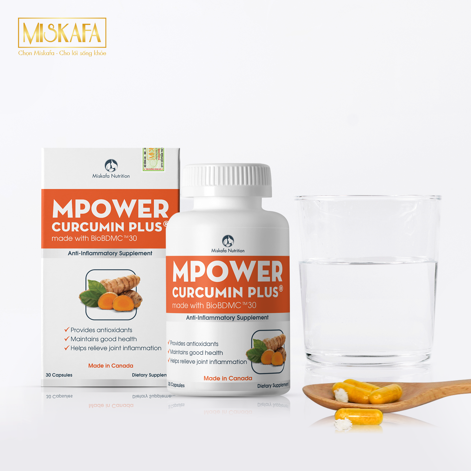 Combo 5 hộp Mpower Curcumin Plus made with BioBDMC™30 tiêu chuẩn Canada, được cấp sáng chế  (Hộp 30 viên)