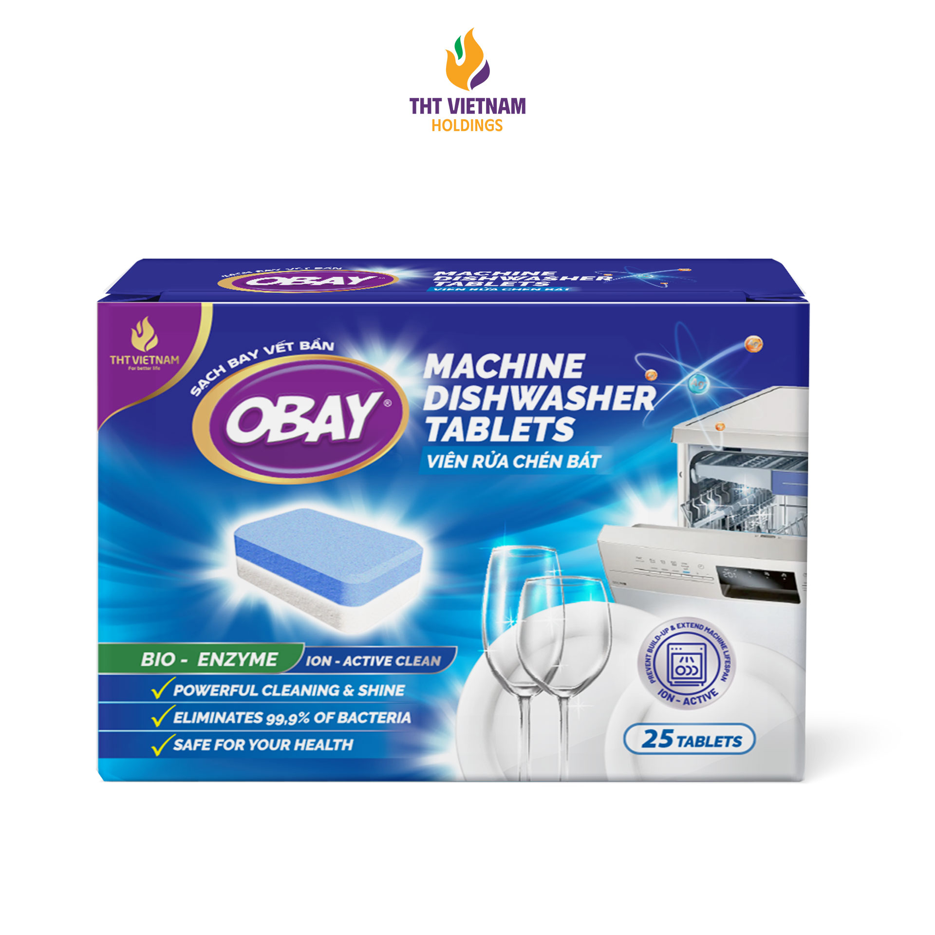 Viên rửa chén OBAY không mùi 500gram - Hộp 25 viên (dùng cho máy rửa bát) - Phân phối chính hãng