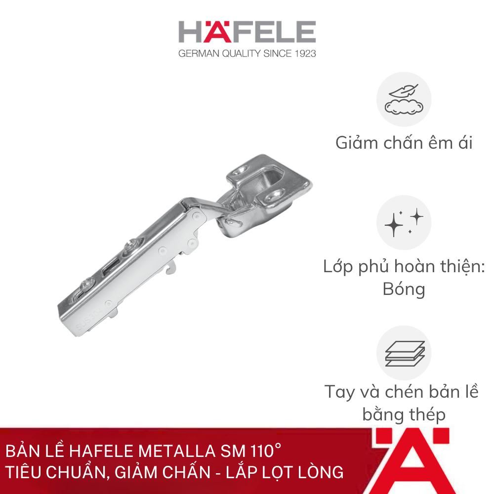 Bản lề Hafele Metalla SM 110° Tiêu chuẩn - Lắp lọt lòng 315.11.752