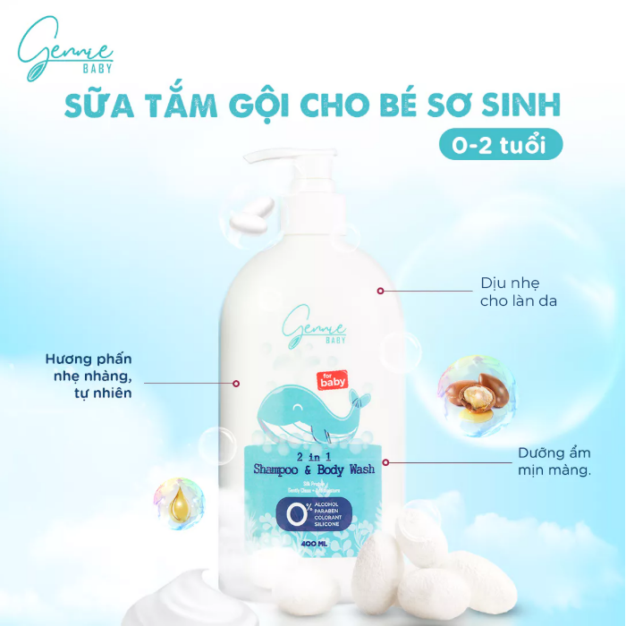 Tắm gội Gennie Baby 2in1 for Baby 400ml - Phân phối chính hãng