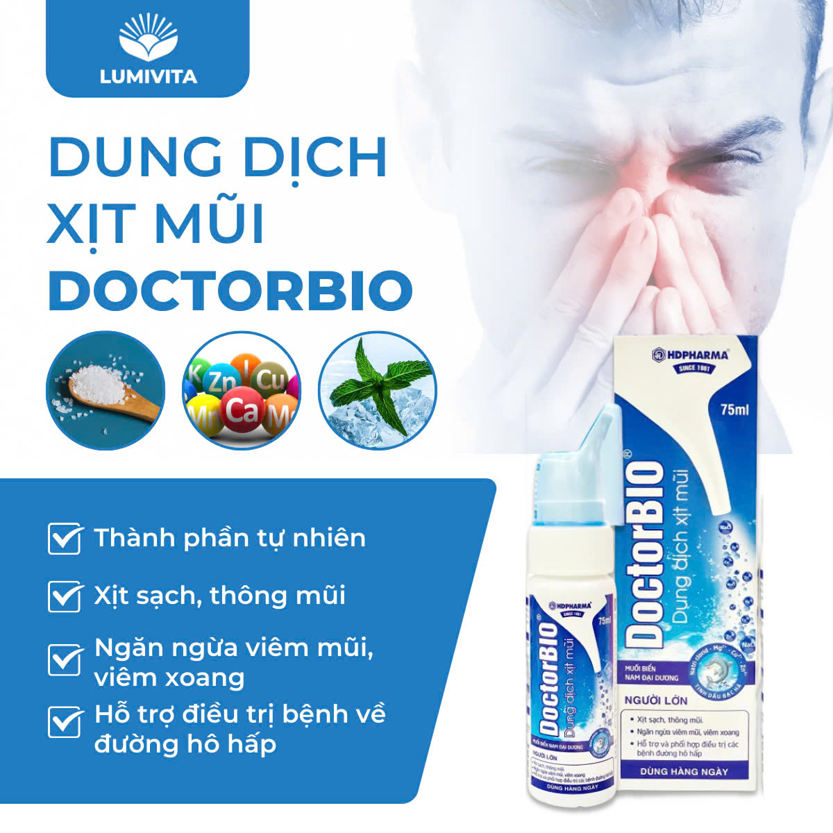 Bộ sản phẩm hỗ trợ phòng ngừa viêm mũi, họng dành cho người lớn DOCTORBIO