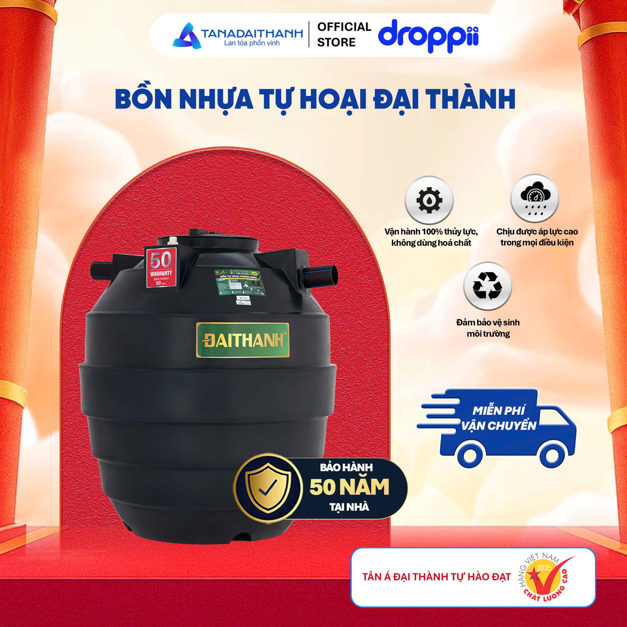 Bồn nhựa tự hoại Đại Thành 1.500D - Phân phối chính hãng