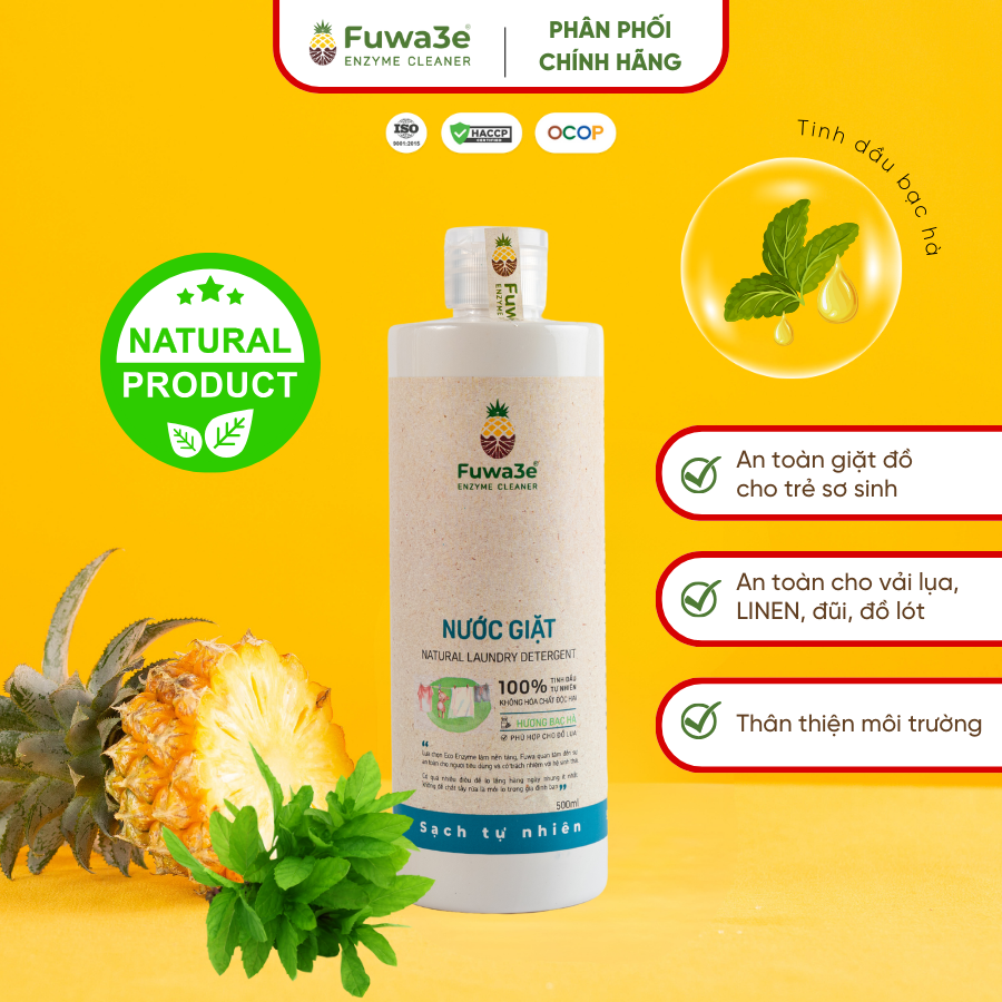 Nước giặt hương bạc hà Fuwa3e 90% enzyme dứa 100ml - Phân phối chính hãng