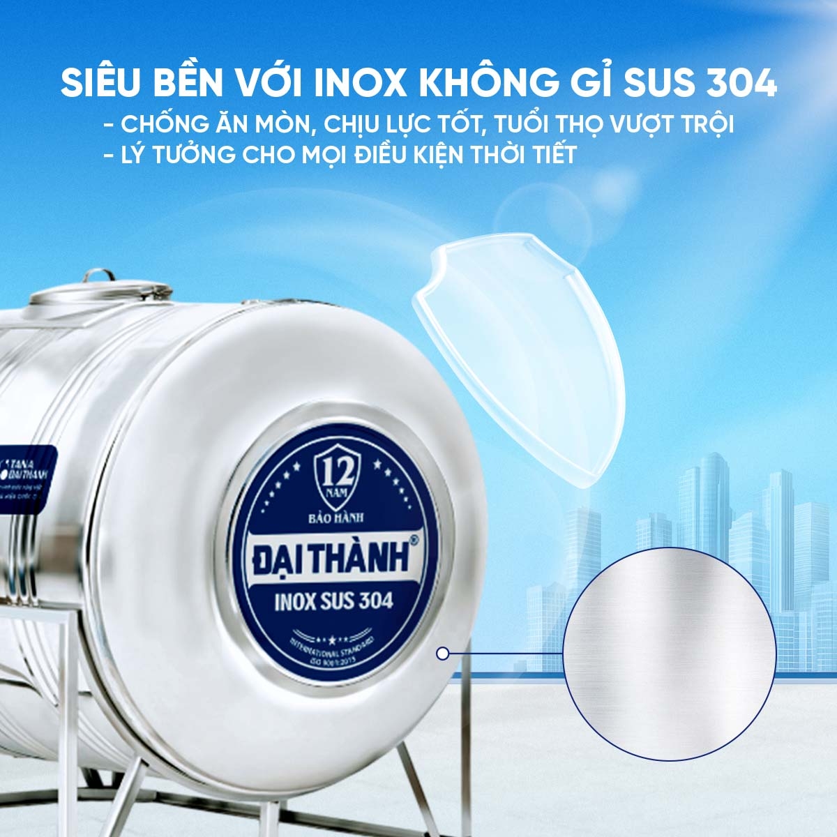 Bồn inox Đại Thành 304 ngang 4500l ĐK 1360 (Phân phối từ Kon Tum trở vào khu vực phía Nam)