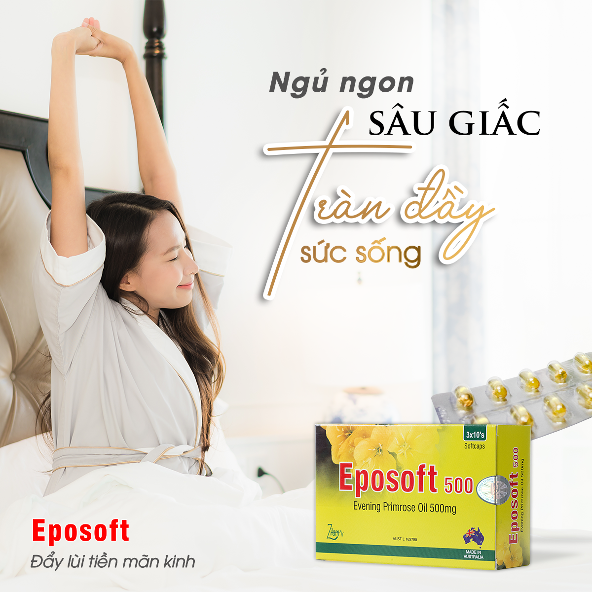 Combo 3 hộp viên uống cân bằng nội tiết tố, làm đẹp da Eposoft 500 (30 viên x 3 hộp)