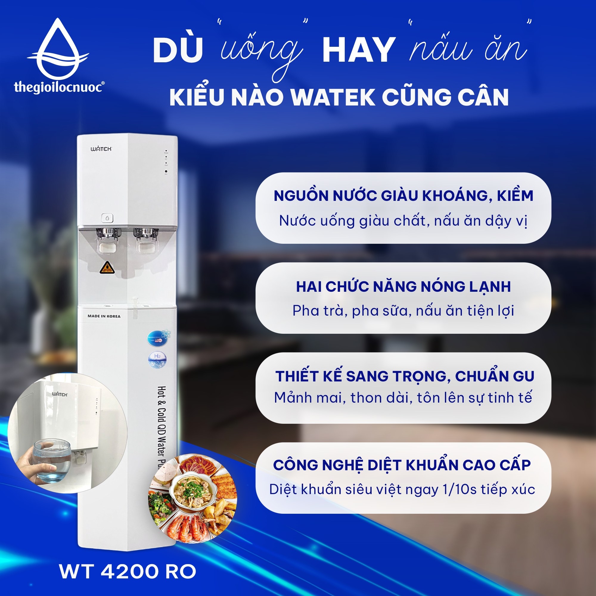 Máy lọc nước nóng lạnh Watek, model: WT-4200-RO