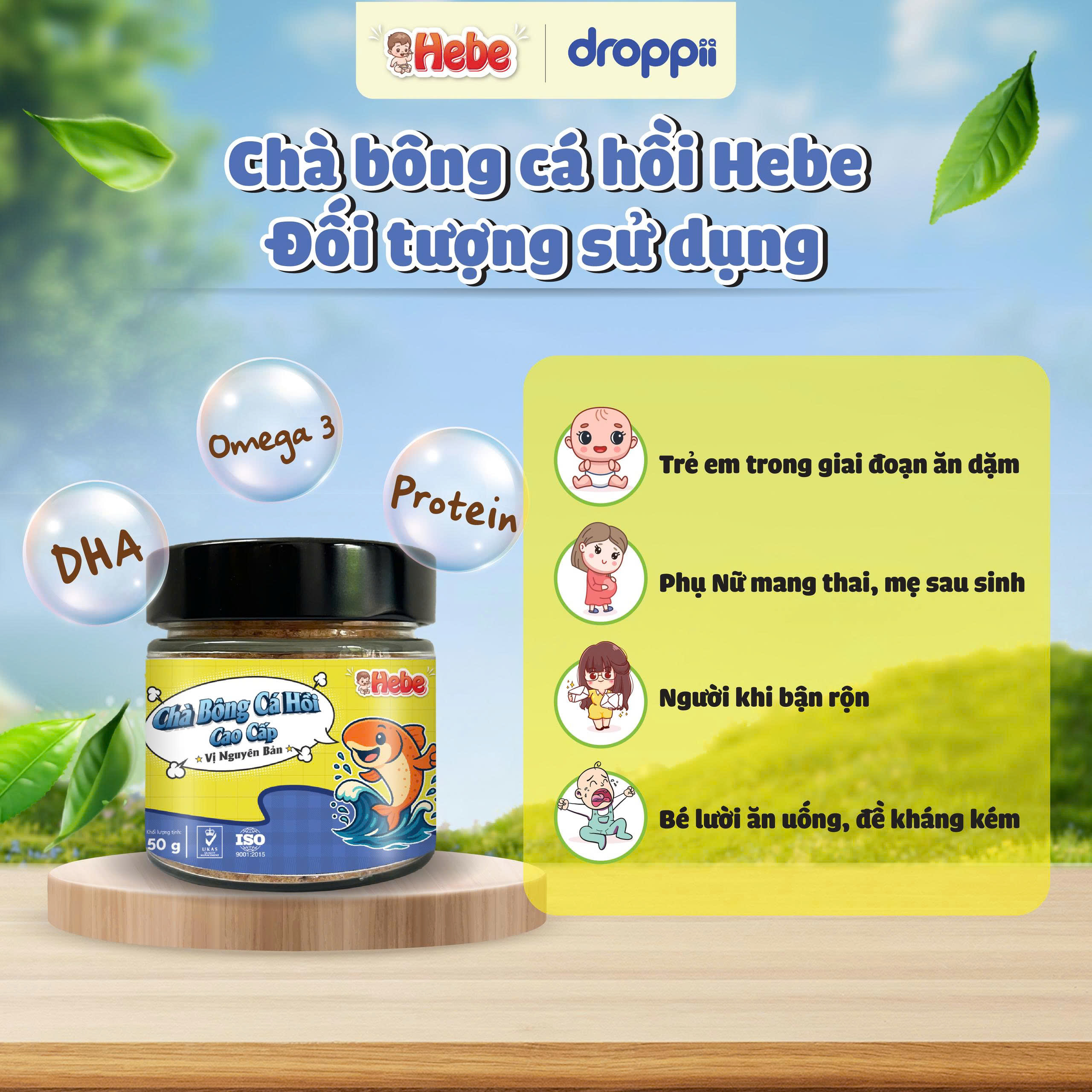 Chà Bông Cá Hồi Cao Cấp – Vị Nguyên Bản HEBE hỗ trợ phát triển trí não cho bé (hũ 50g) - 6