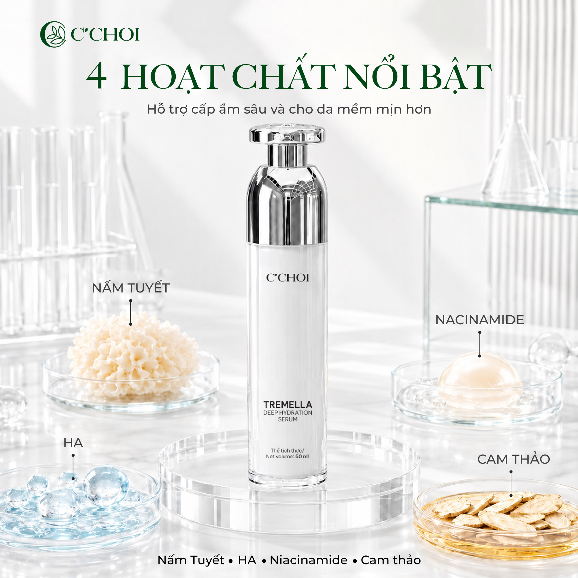 Serum cấp ẩm, chống nhăn da, hỗ trợ làm mờ các dấu hiệu lão hóa da C'Choi - Tremella Deep Hydration Serum - 50ml