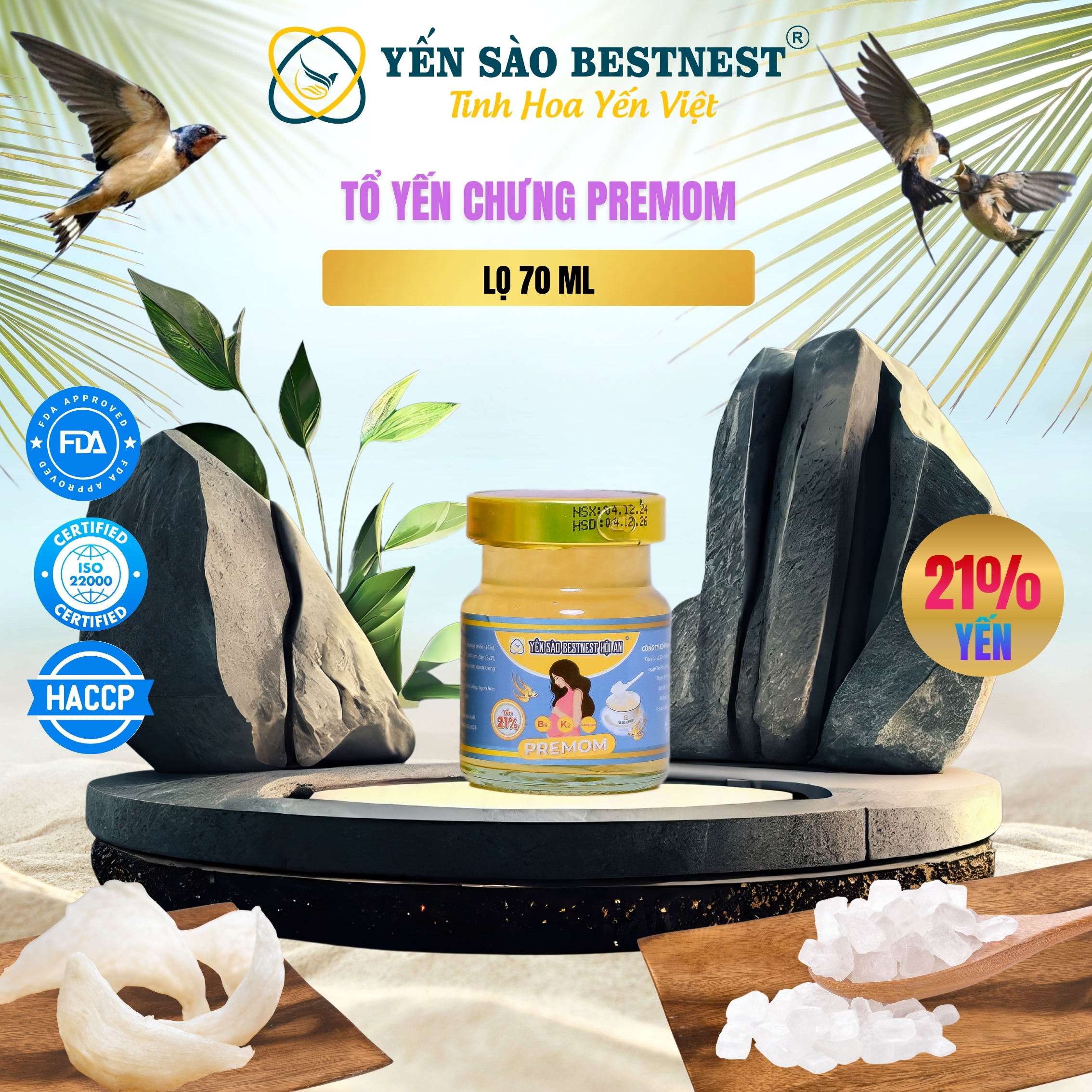 Hộp 4 hũ Yến Sào BESTNEST HỘI AN 21% Premom