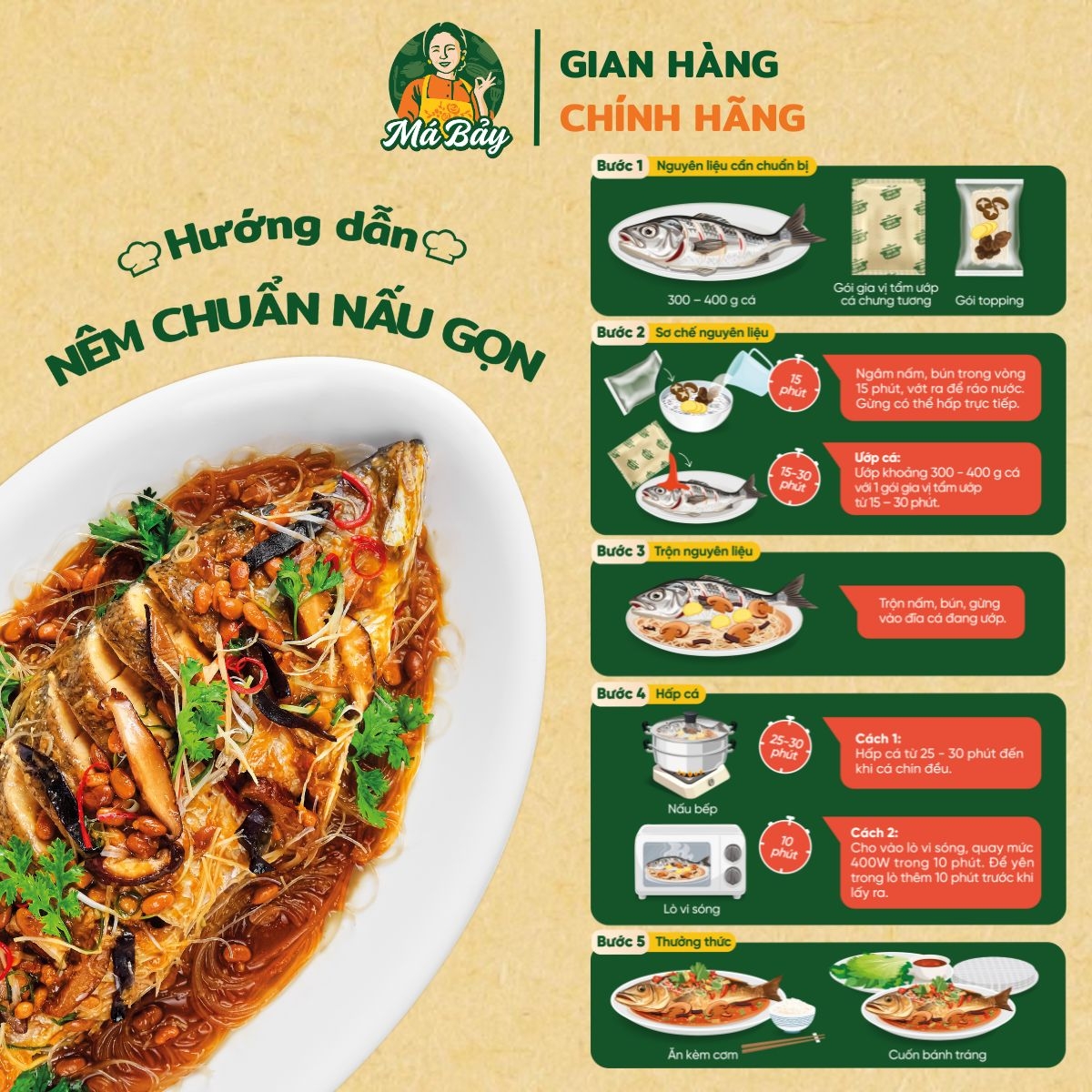 Bộ gia vị x2 hoàn chỉnh cá chưng tương 101g