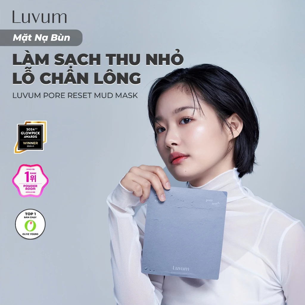 Mặt nạ bùn LUVUM Pore Reset Mud Mask giúp làm sạch thu nhỏ lỗ chân lông (hộp 5 miếng x 16g)
