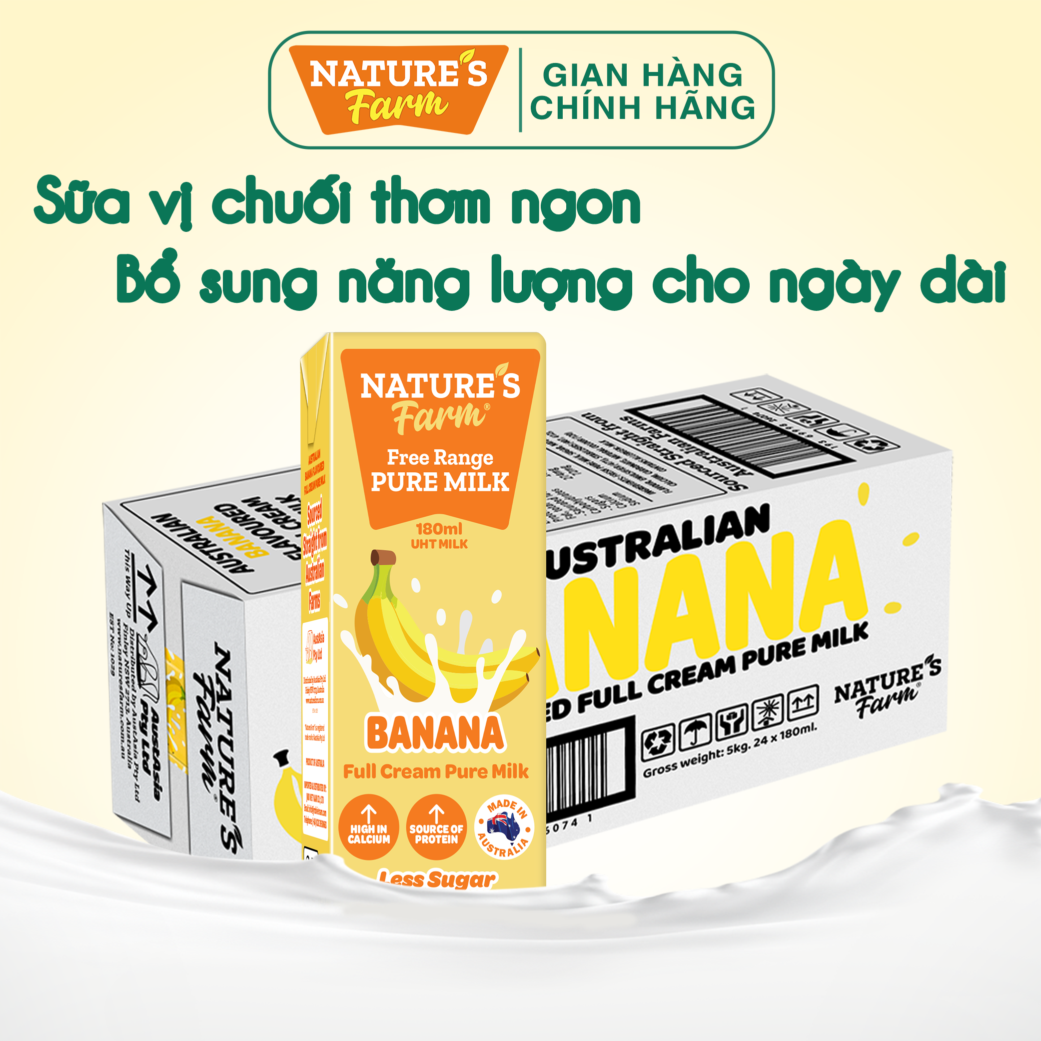 Thùng sữa Nature's Farm Chuối Hộp 180ml - Sữa Chuối Ít Ngọt - Sữa Nhập Khẩu Úc