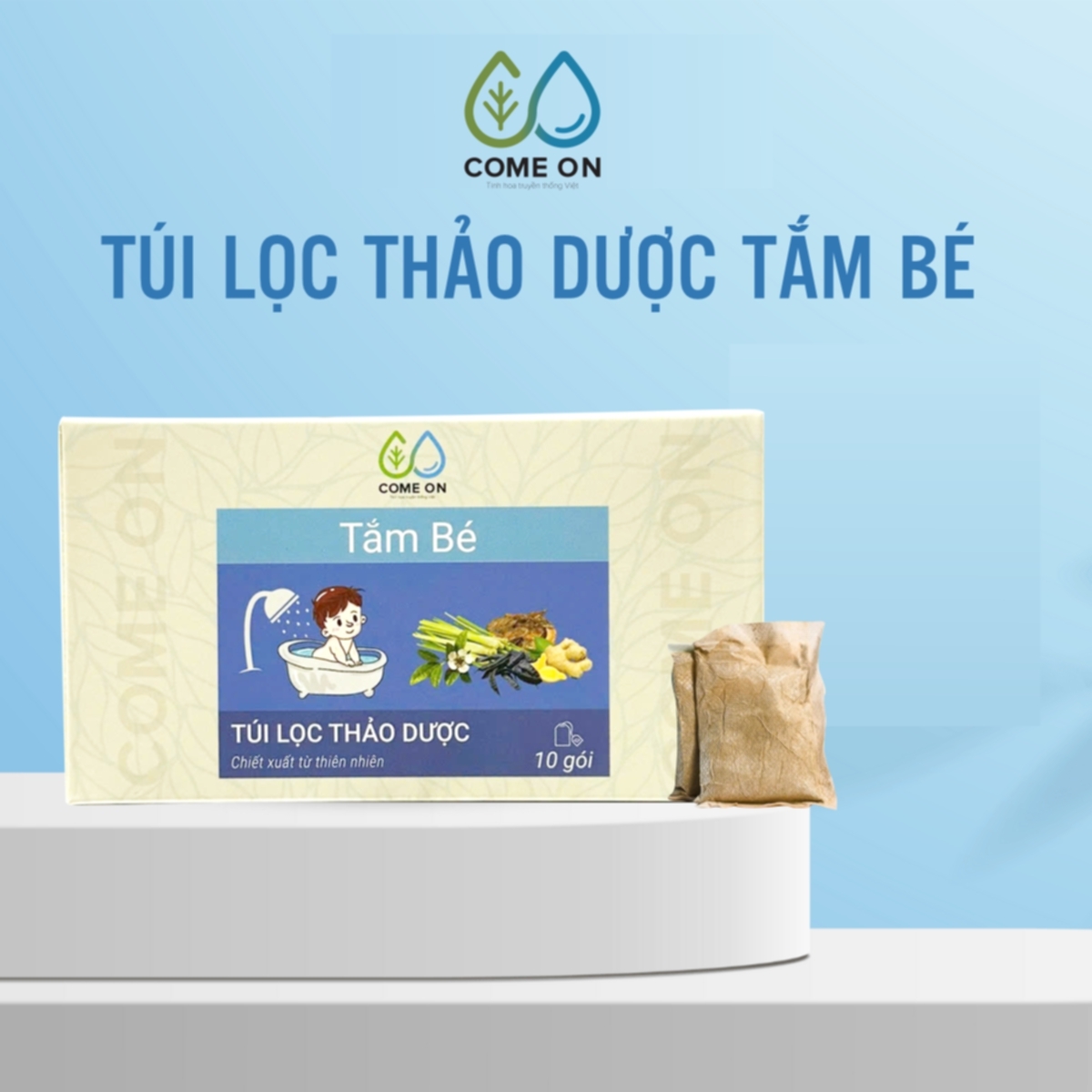 Túi lọc thảo dược tắm bé COME ON ngừa rôm sảy, làm mát da, hộp 10 gói
