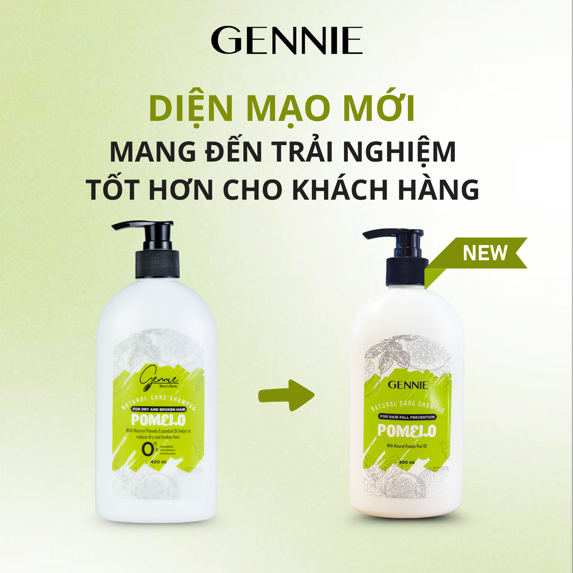 Dầu gội Gennie Natural Care tinh dầu Bưởi dành cho tóc khô và dễ gãy 400ml