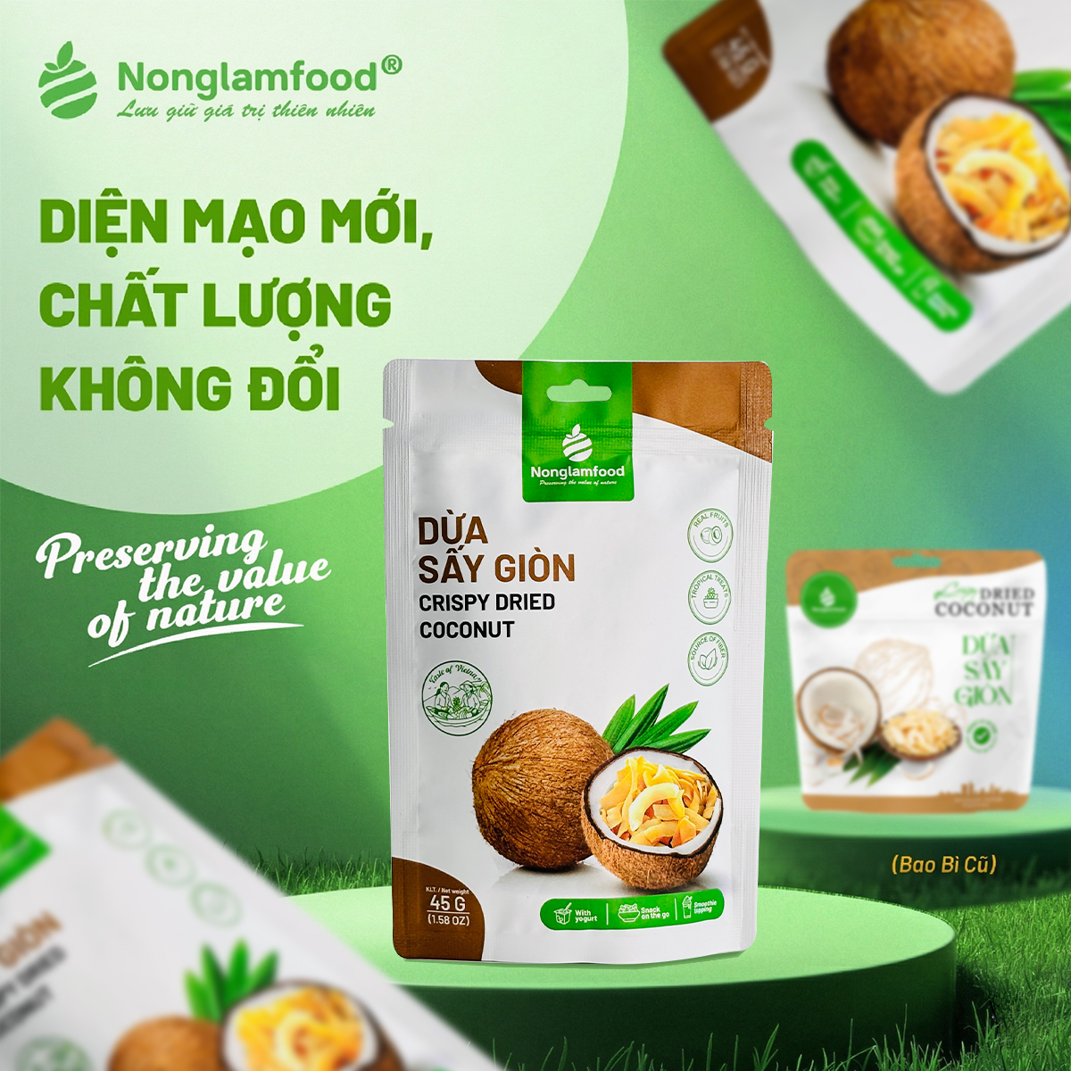Dừa sấy giòn Nonglamfood - Túi 45g - Phân phối chính hãng