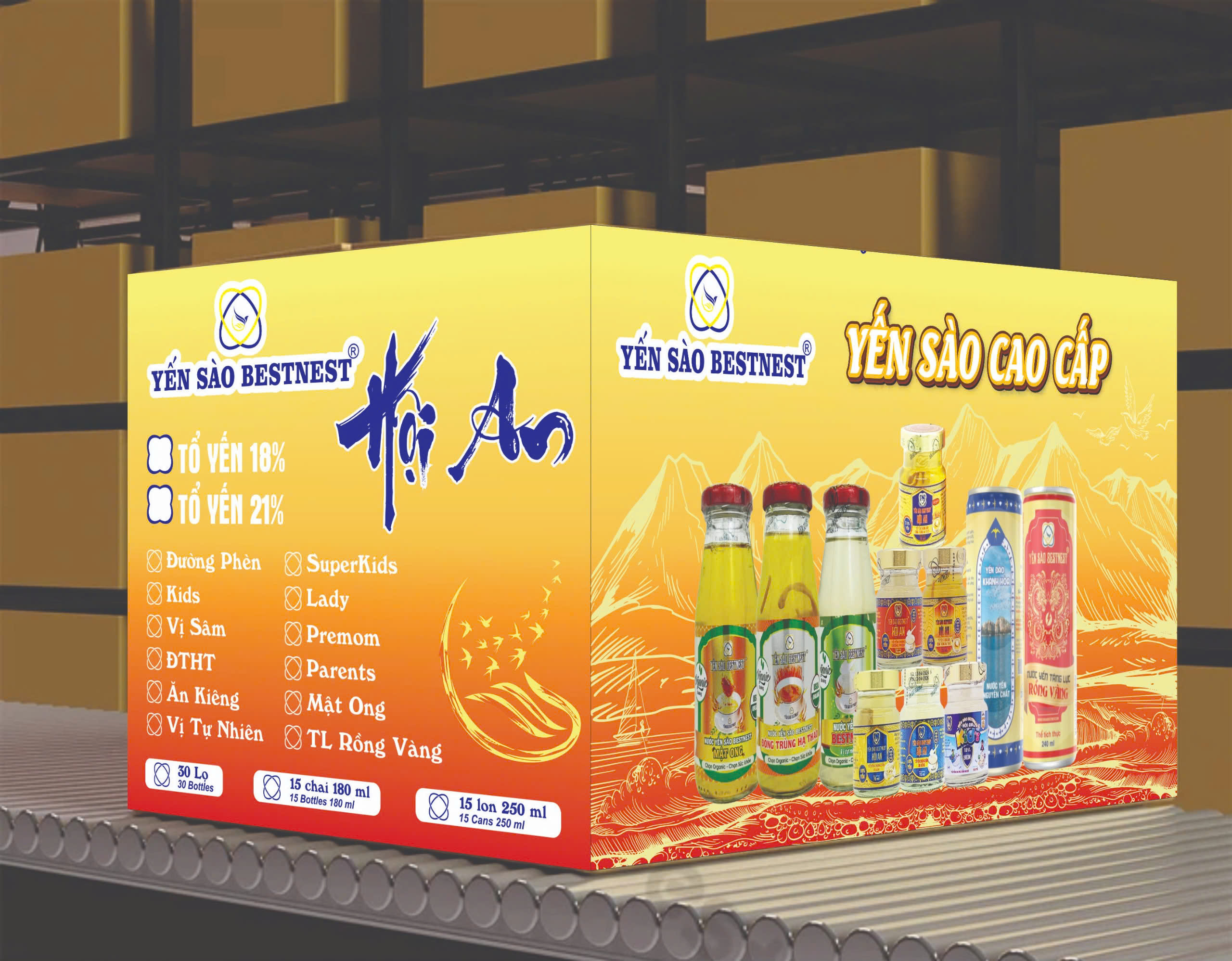 Thùng 15 chai Nước Yến Sào Bestnest Hội An 8% Tam Vị (5 chai Tự nhiên - 5 chai Đông Trùng Hạ Thảo - 5 chai Mật ong) - Phân phối chính hãng