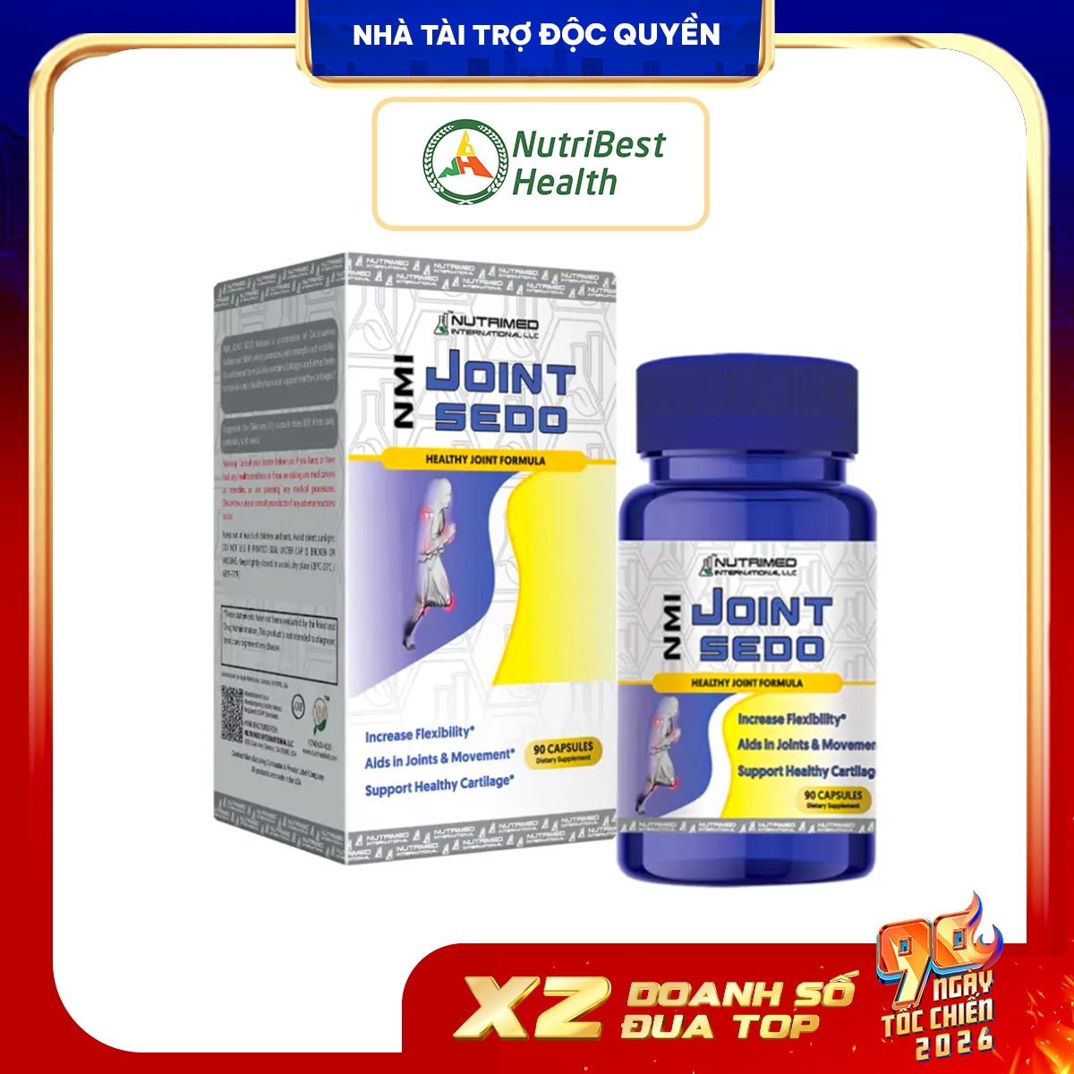 Viên uống tăng cường tiết dịch khớp, hỗ trợ hạn chế thoái hóa khớp NMI - JOINT SEDO (90 viên) - Phân phối chính hãng