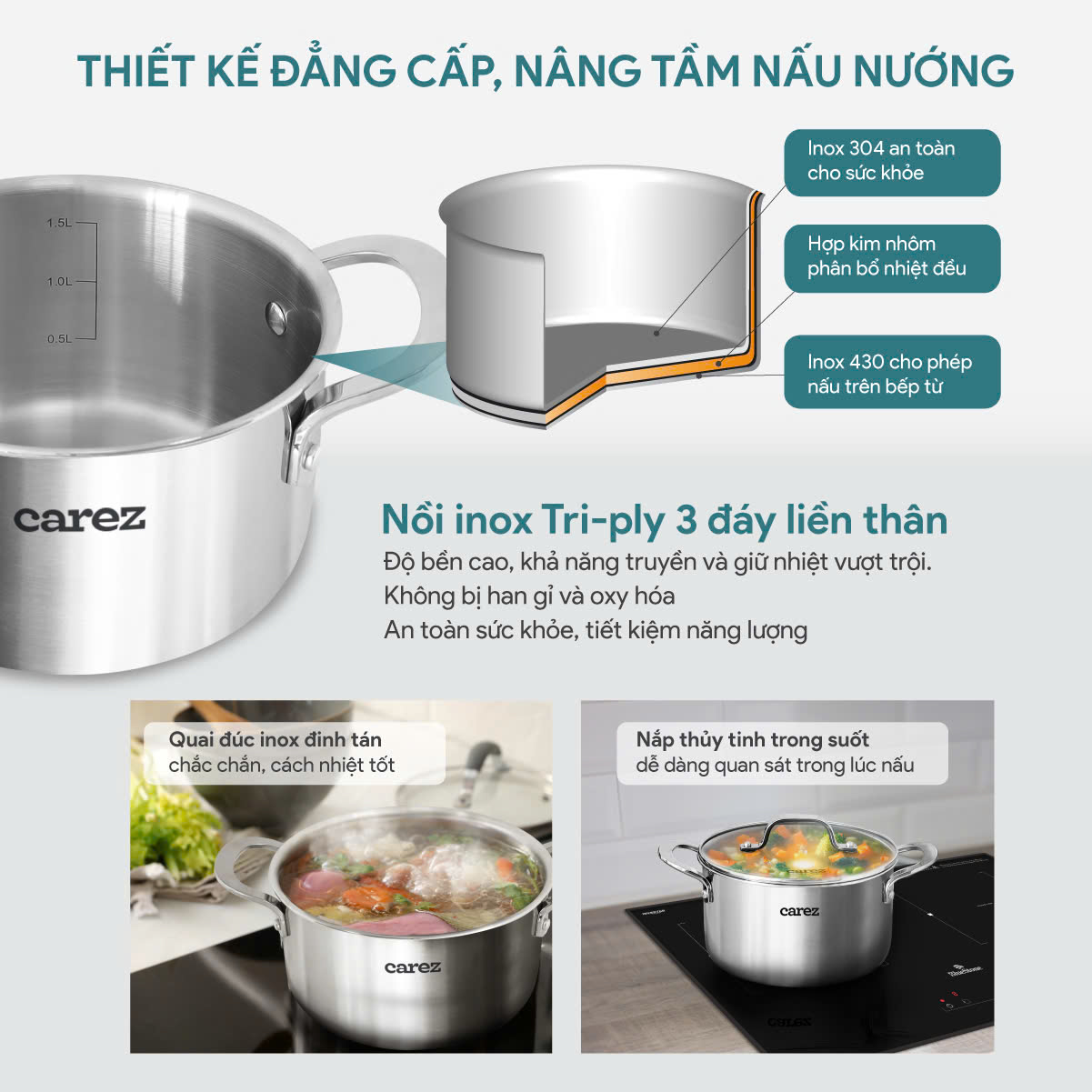 Nồi inox cao cấp Carez CPC871SI24SN kích cỡ 24cm