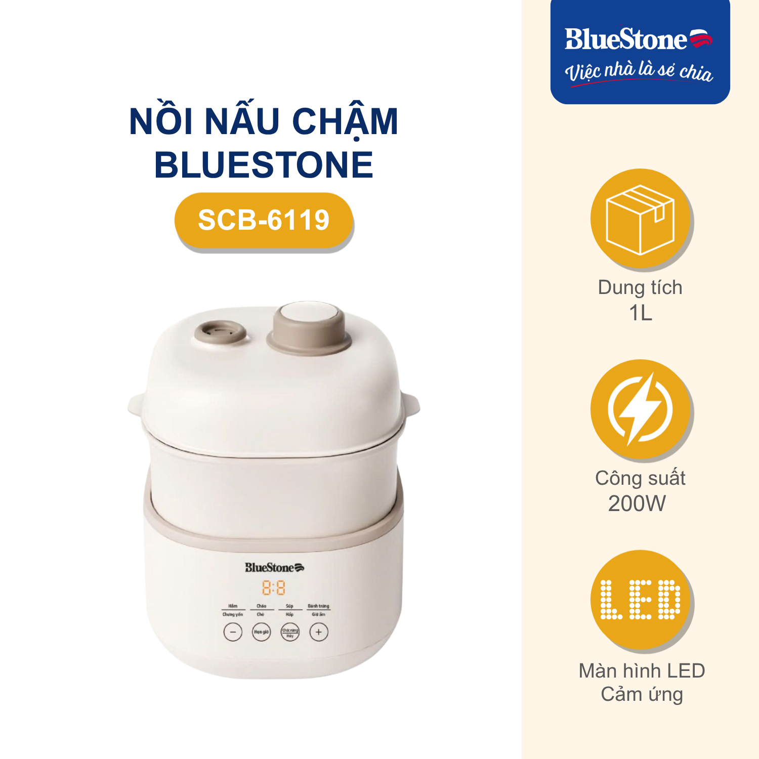 Nồi Nấu Chậm BlueStone SCB-6119 1 Lít 200W - Phân phối chính hãng