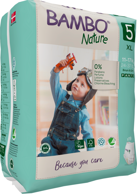 Tã Quần trẻ em số 5- Bambo Nature size 5, Từ 11-17kg, 19 miếng/gói, bao bì màu xanh
