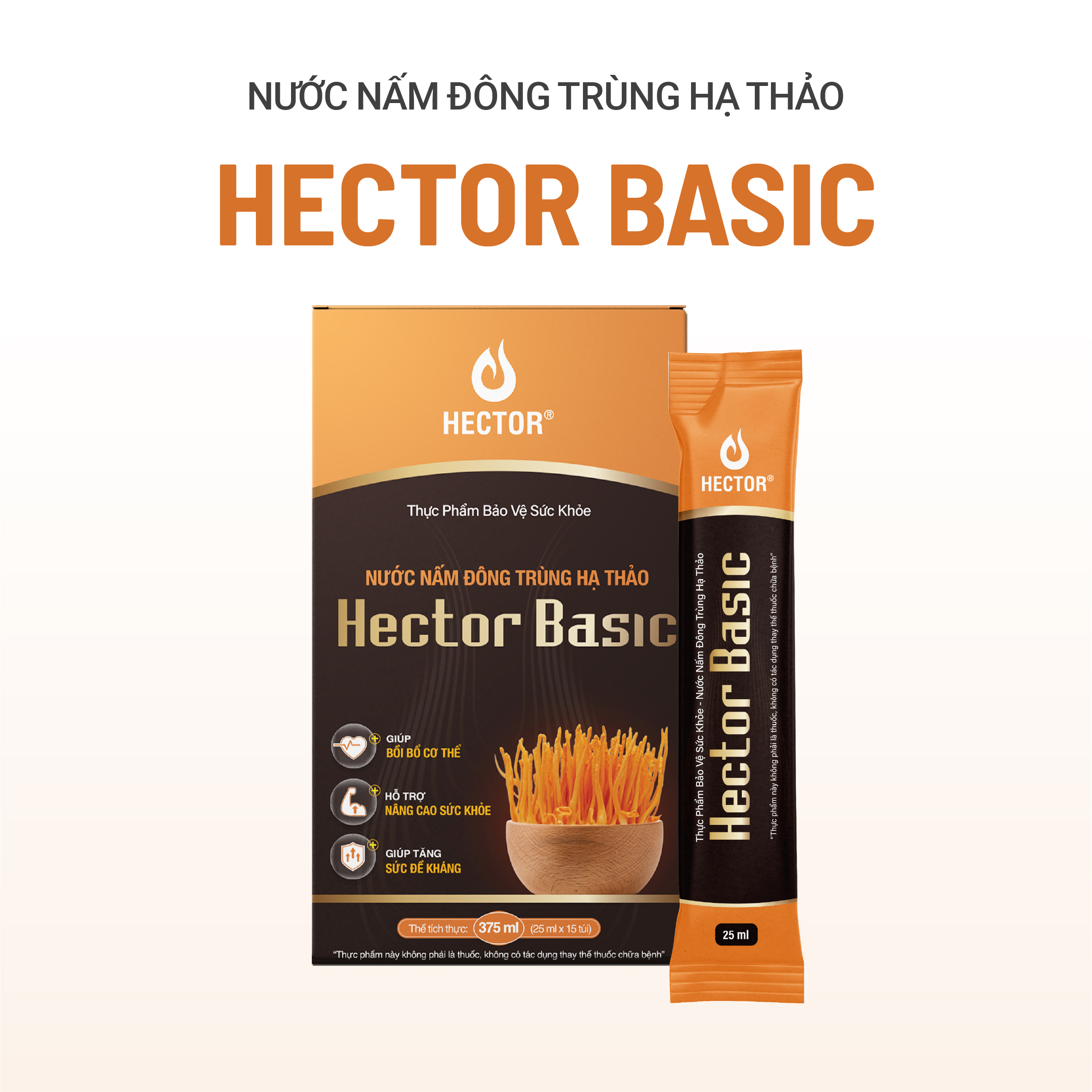 Thực phẩm bảo vệ sức khỏe Nước nấm đông trùng hạ thảo Hector Basic (15 túi) - Phân phối chính hãng