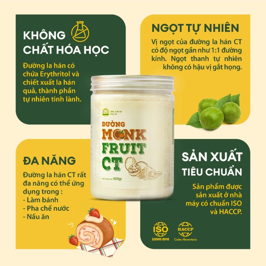 Đường ăn kiêng Monk Fruit CT (Hũ 600g) - 3