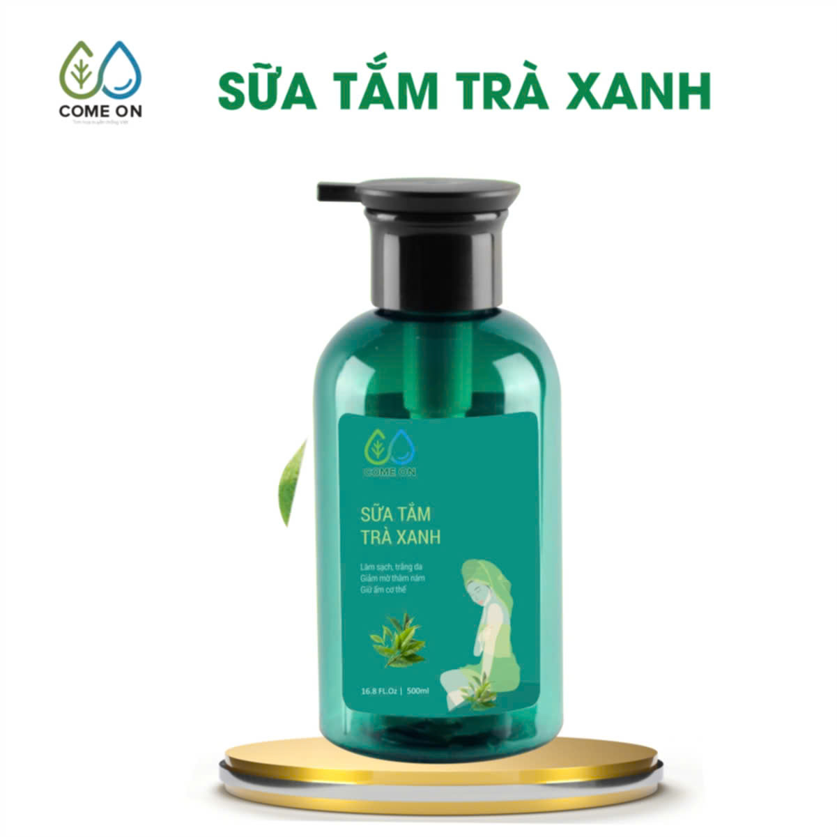 Sữa tắm trà xanh COME ON cấp ẩm, dưỡng da, sạch mụn lưng 500ml - Phân phối chính hãng