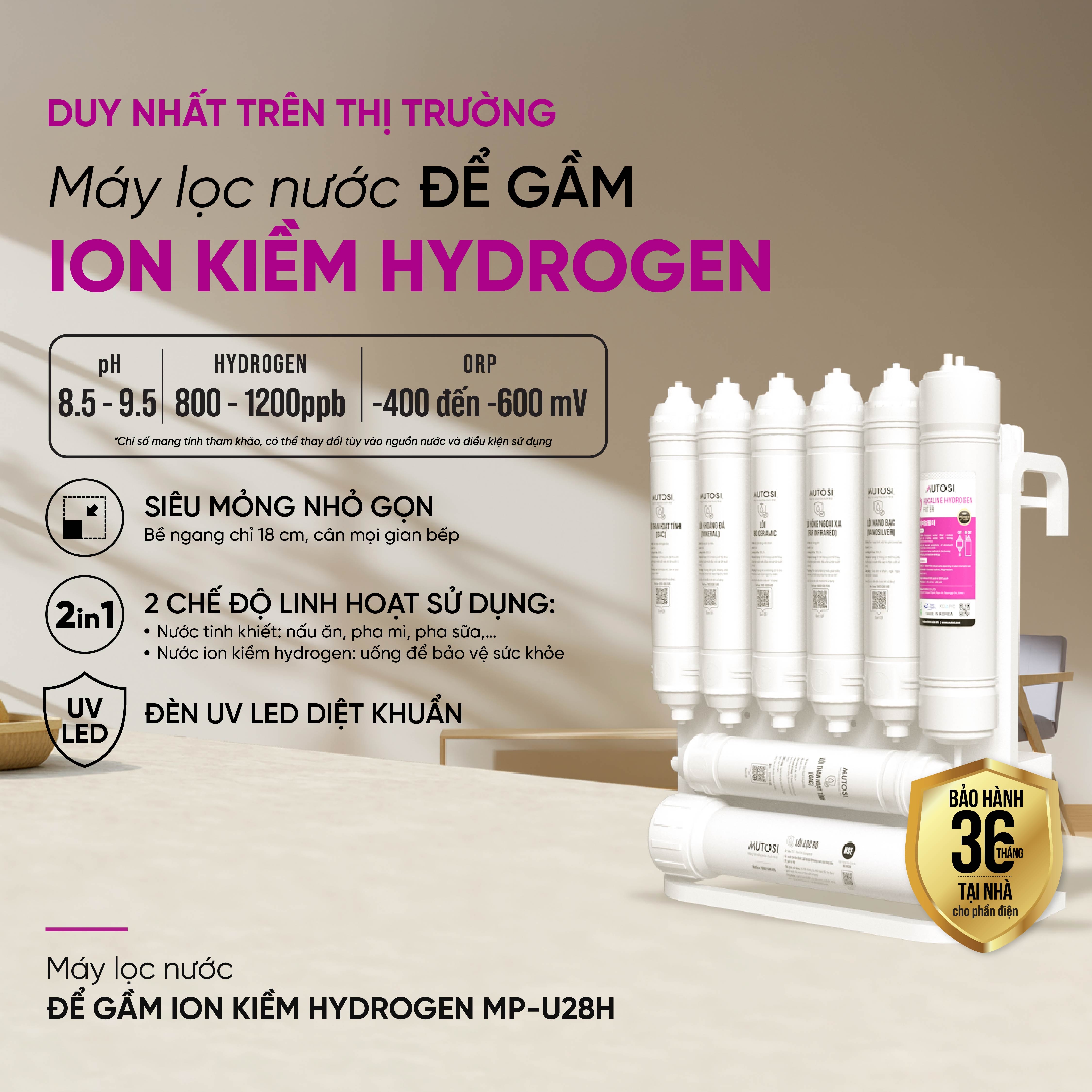 Máy lọc nước để gầm ion kiềm hydrogen Mutosi MP-U28H
