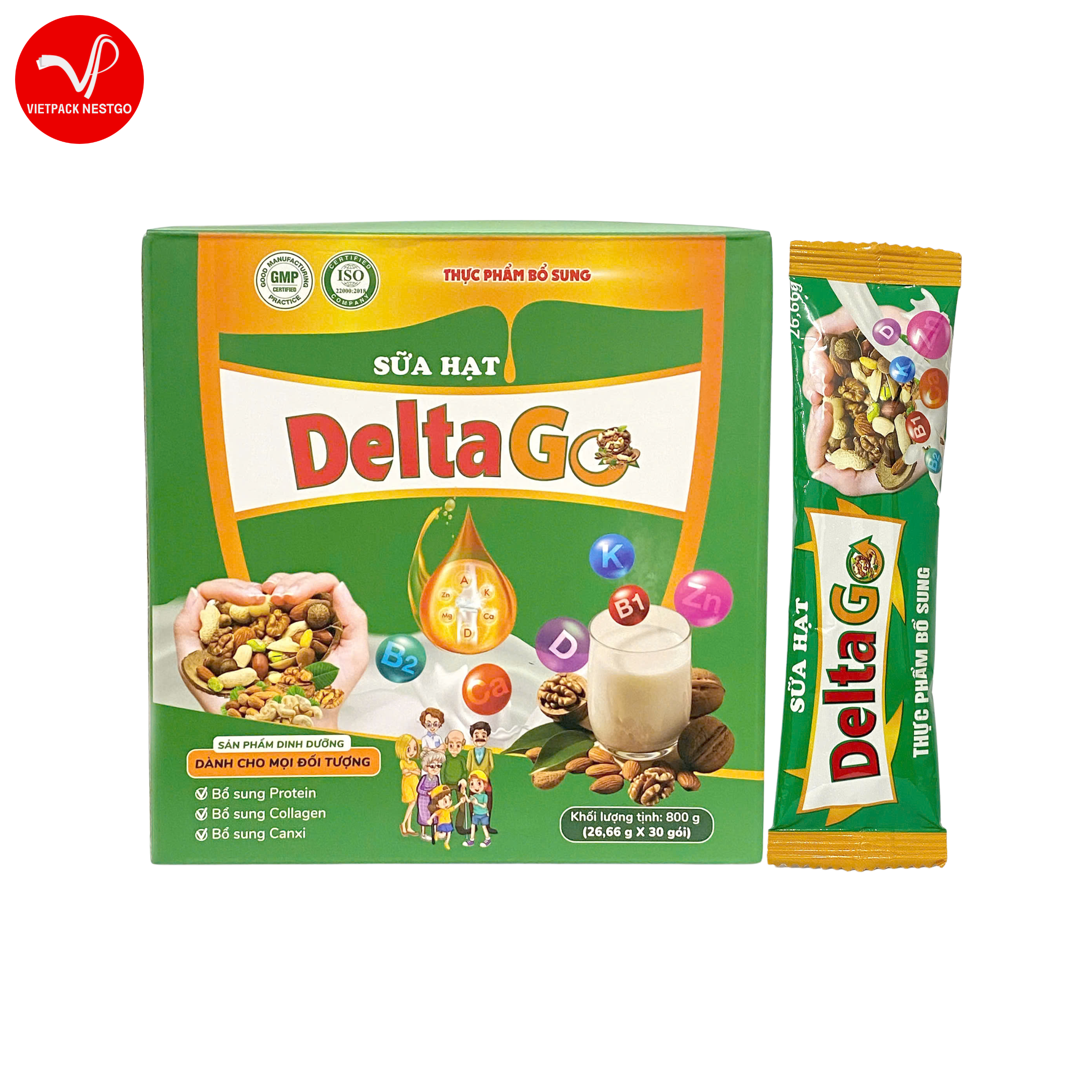 Sữa hạt Delta Go dinh dưỡng lành mạnh, hỗ trợ xương khớp, tăng cường sức khỏe (hộp 30gói)