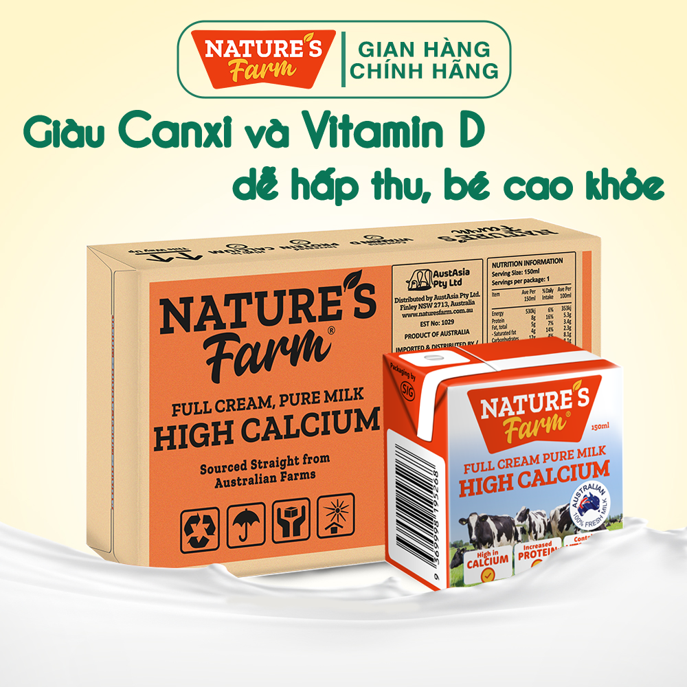 Thùng 24 Hộp Sữa Nature's Farm High Calcium Hộp 150ml - Phân phối chính hãng