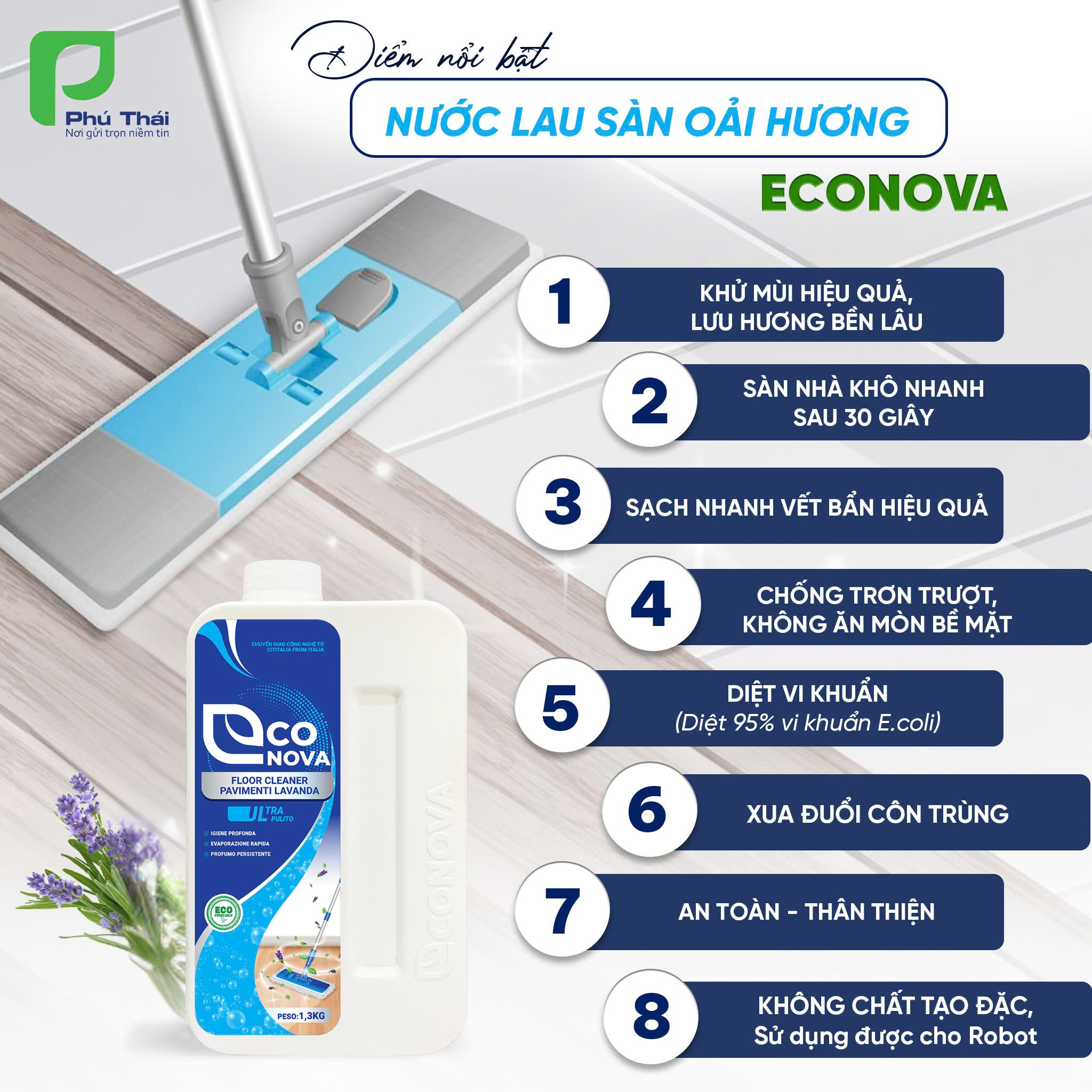Nước lau sàn oải hương Econova 1,3kg