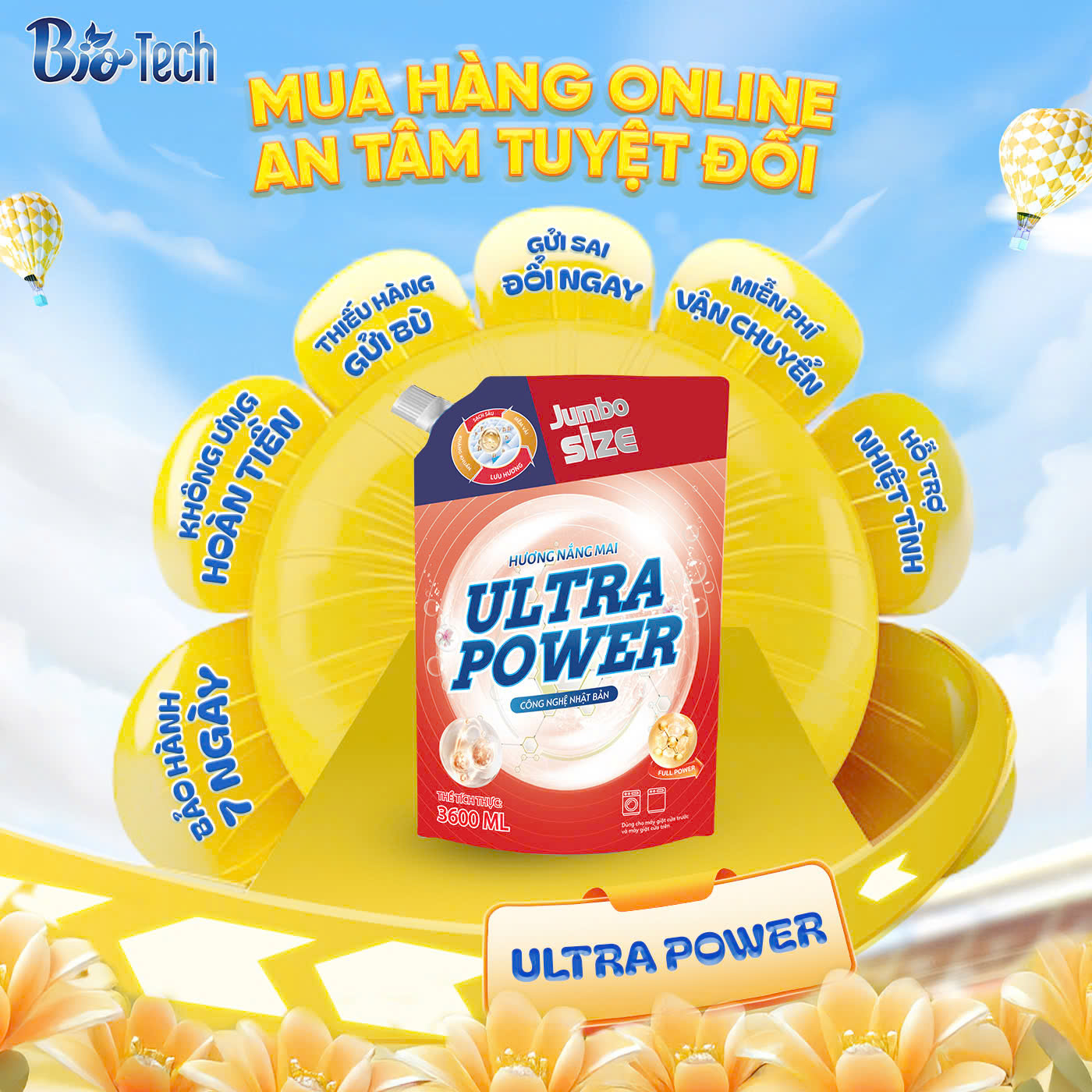 Thùng 4 túi Nước giặt xả Ultra Power hương Nắng Mai 3600ml - 4