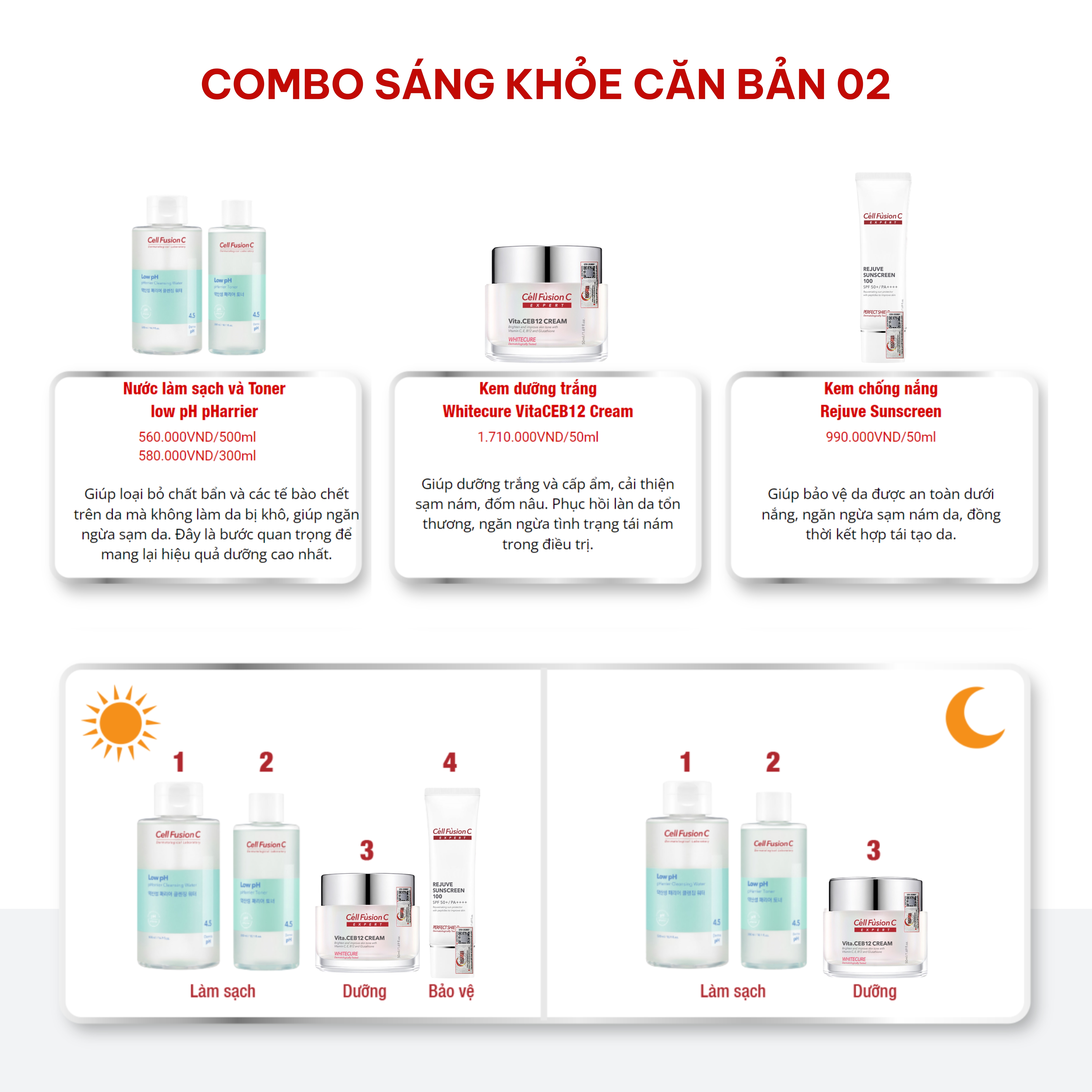 Combo chăm da sáng khỏe căn bản 2