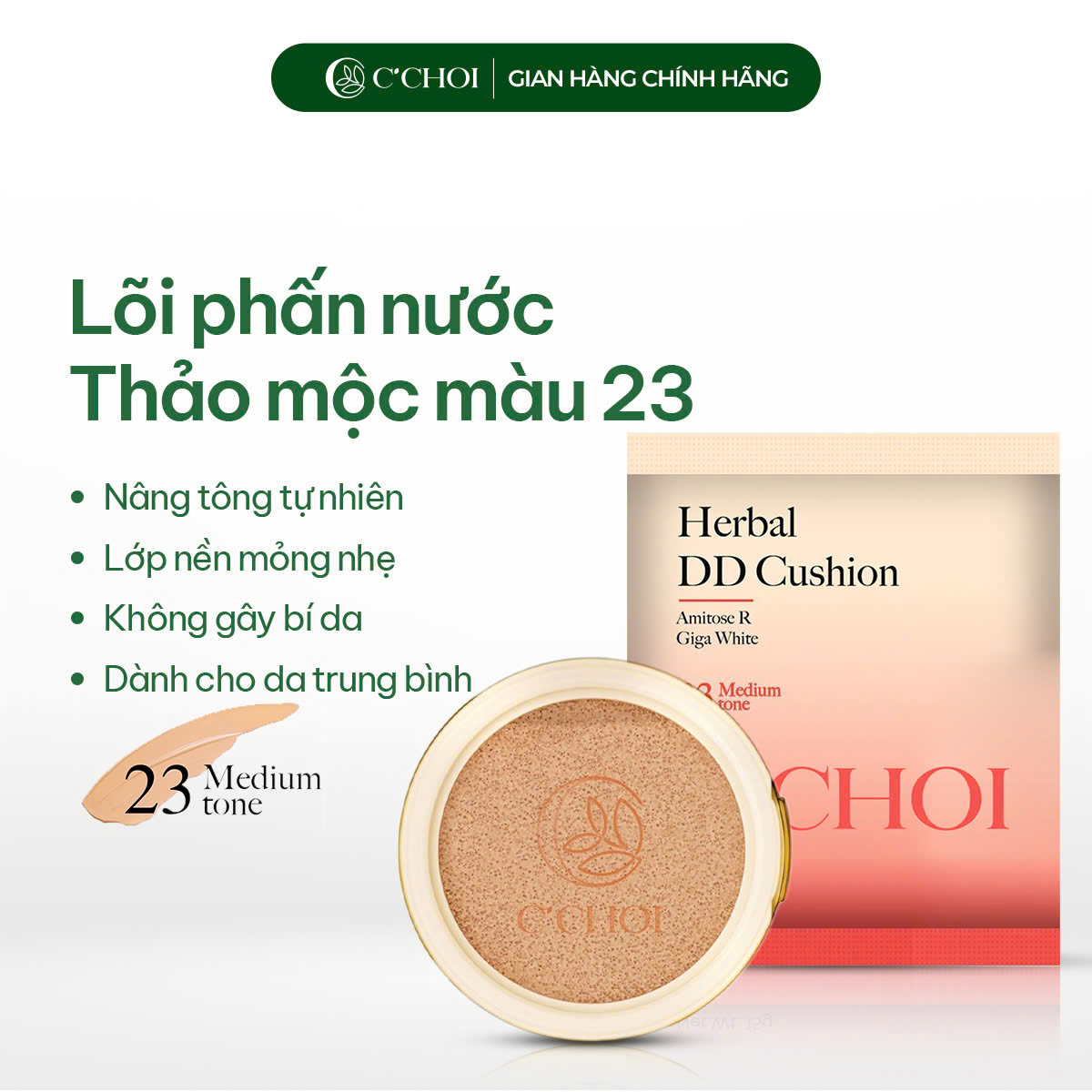 KM_Lõi Phấn Nước C'Choi Herbal DD Cushion 15g - No.23 - Medium Tone
