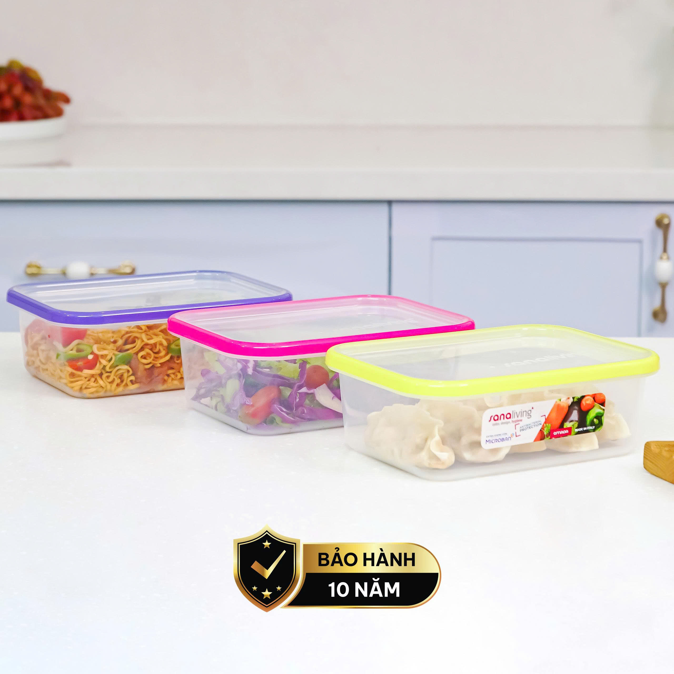 Set 3 Hộp đựng thực phẩm Kháng khuẩn 1000 ml  Sanaliving cao cấp OMADA - Model: S2321CA