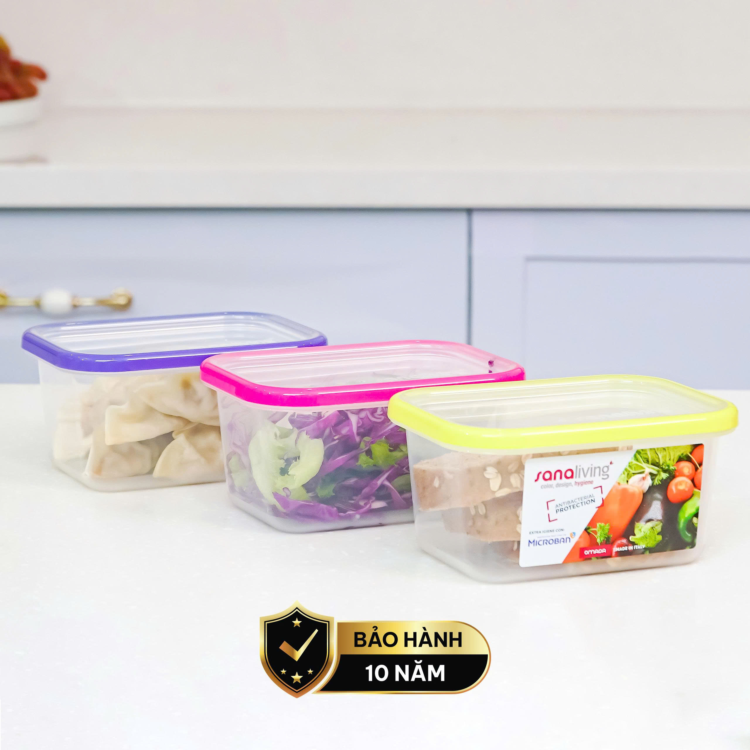 Set 3 Hộp đựng thực phẩm kháng khuẩn 550ml Sanaliving cao cấp OMADA - Model :  S2312CA - 3