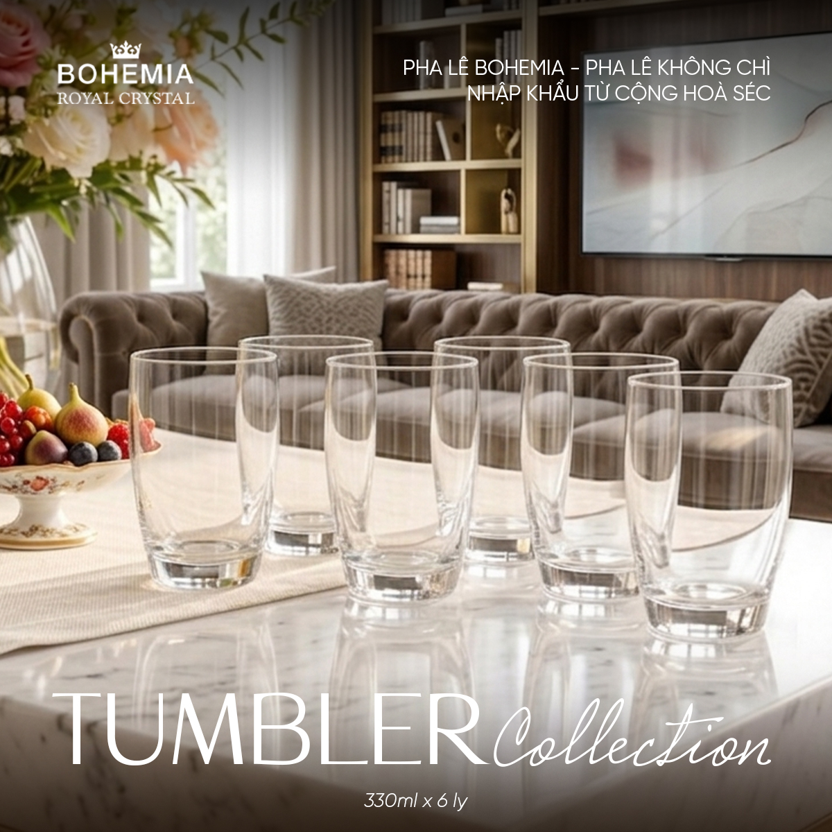 Ly uống nước pha lê 330ml Bohemia Royal Crystal set 6 ly- Model: Tumbler 330ml