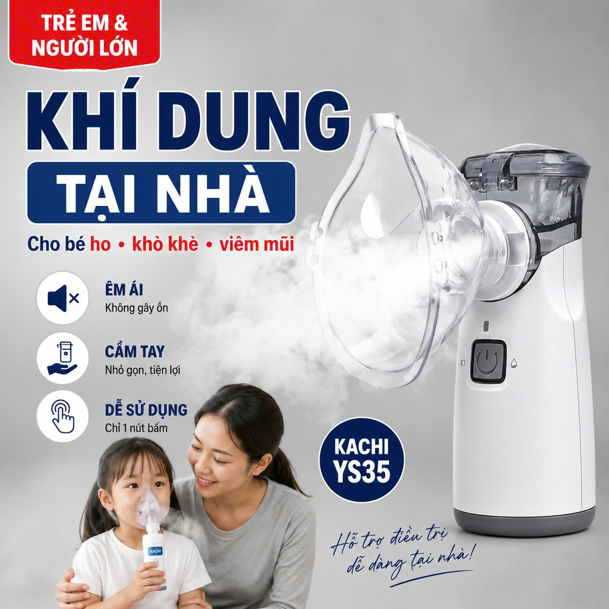Máy Xông Khí Dung Cầm Tay Kachi YS35: Giải Pháp Hô Hấp Linh Hoạt Mọi Lúc, Mọi Nơi - Phân phối chính hãng