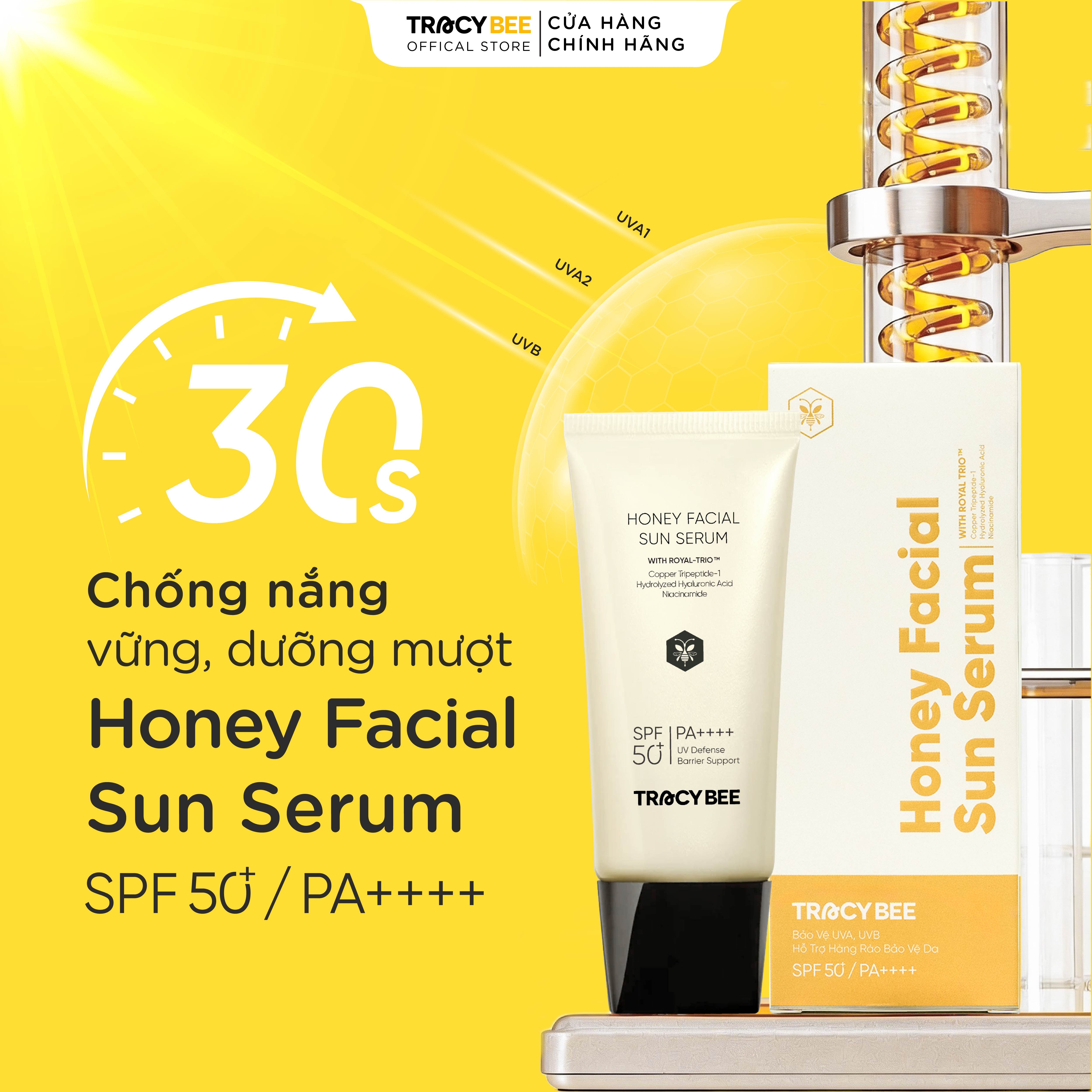 Kem chống nắng Tracybee Honey Facial Sun Serum dưỡng ẩm cho da khô SPF50+ PA++++ (50ml) - Phân phối chính hãng