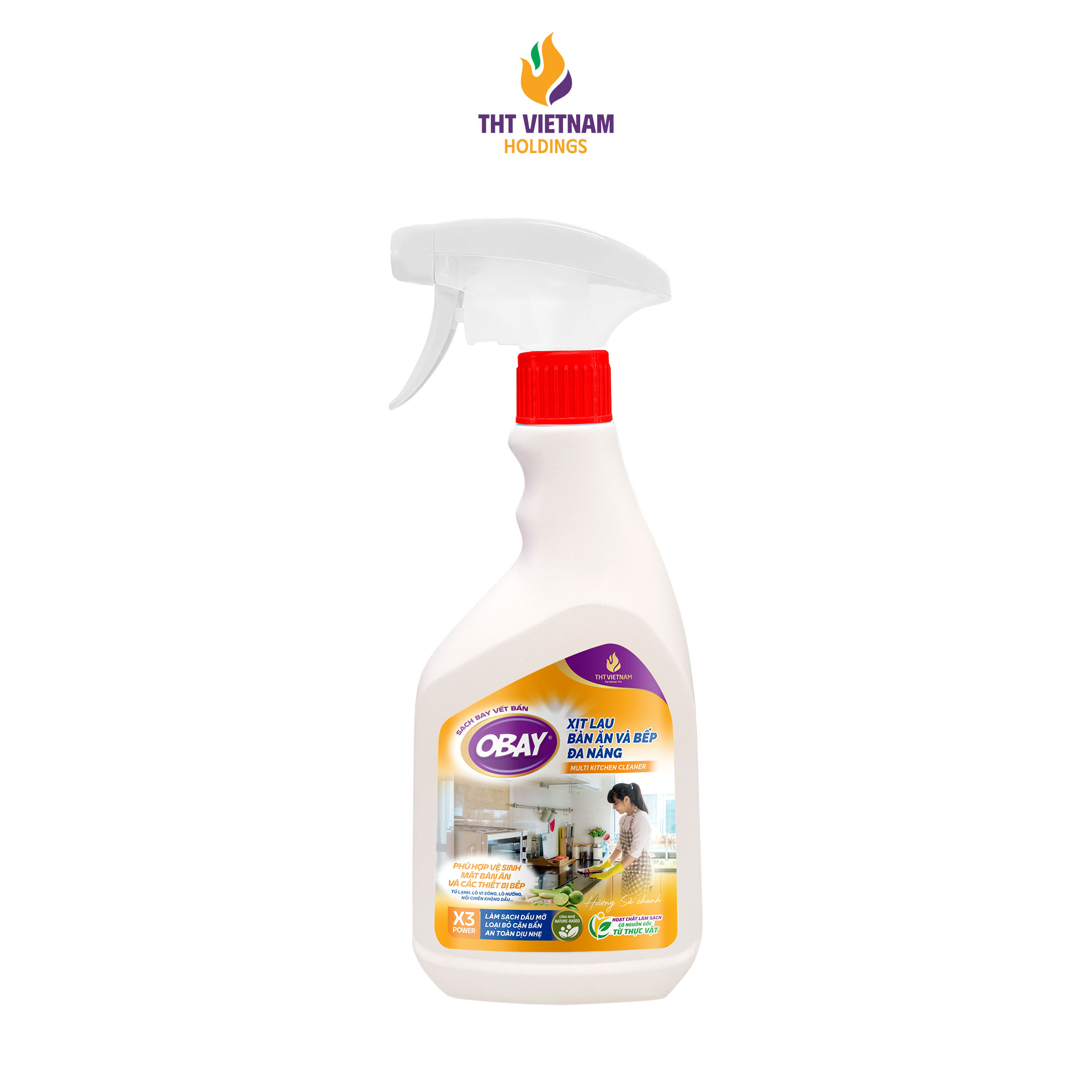 Xịt lau bàn ăn và bếp đa năng OBAY - Hương sả chanh 450ml