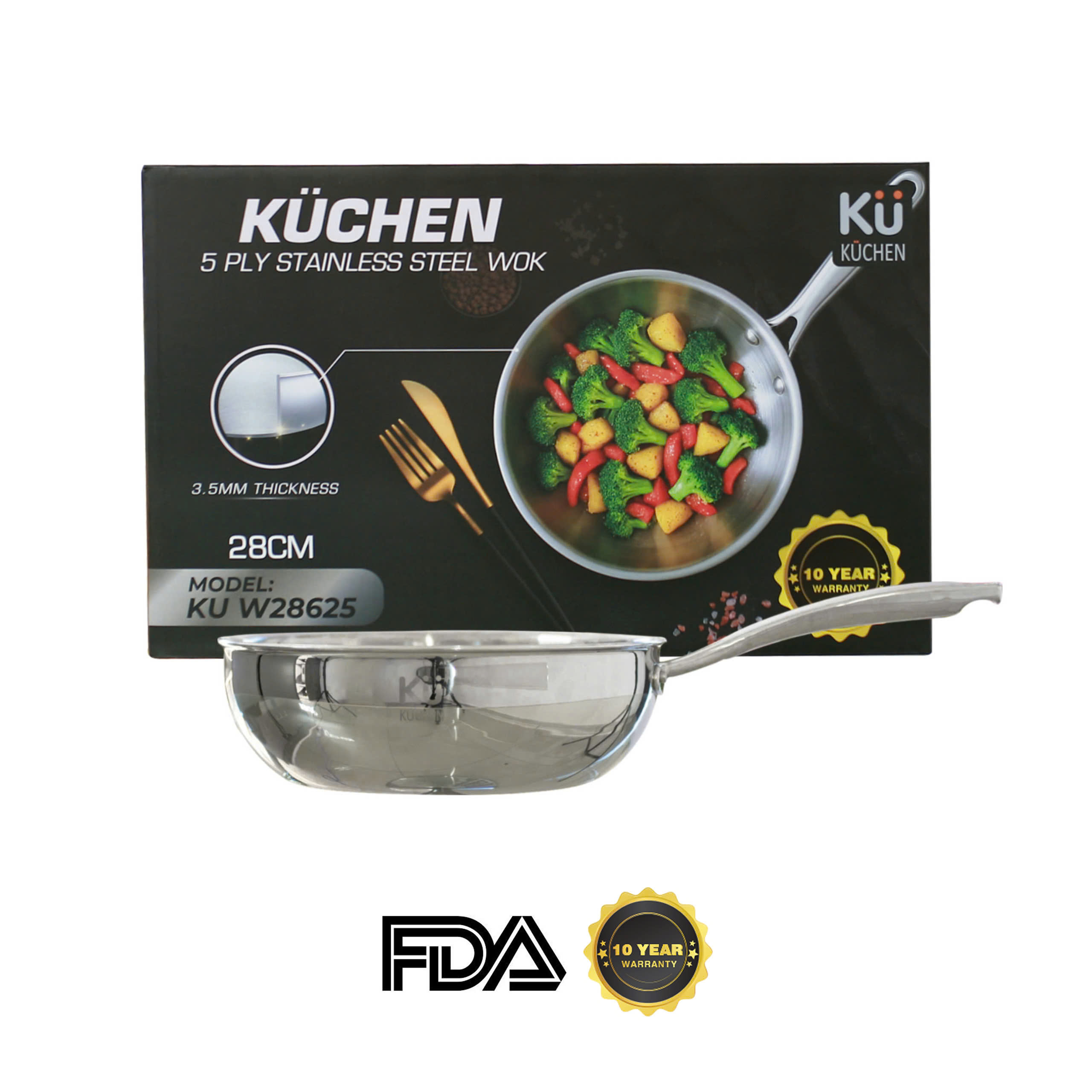Chảo inox 5 lớp liền khối KU W28625 - Phân phối chính hãng