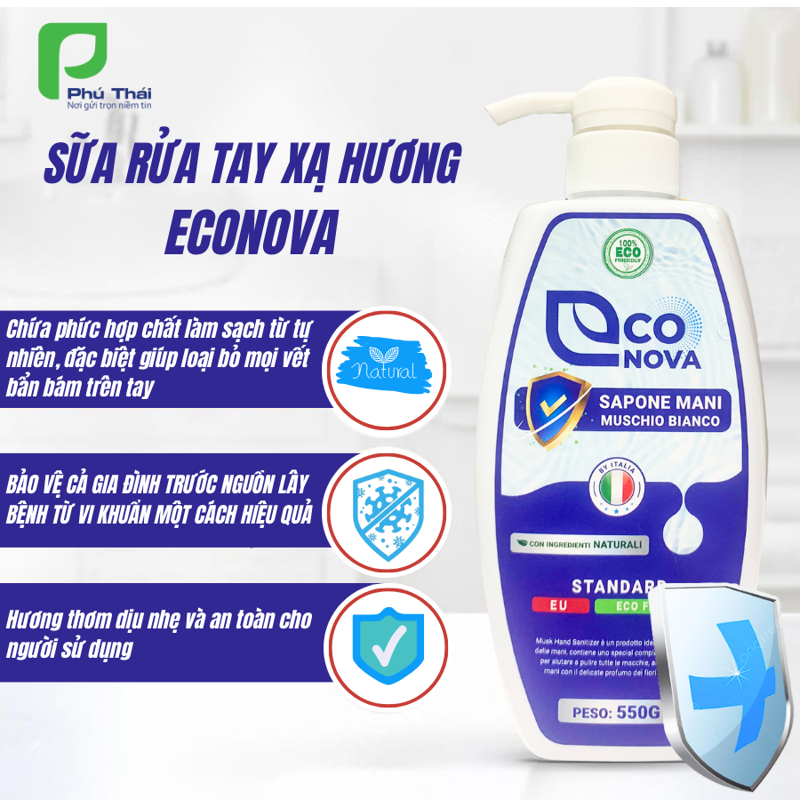 Sữa rửa tay xạ hương Econova (Chai 550g)-duoc-ban-tai-Siêu Thị Ánh Nguyệt