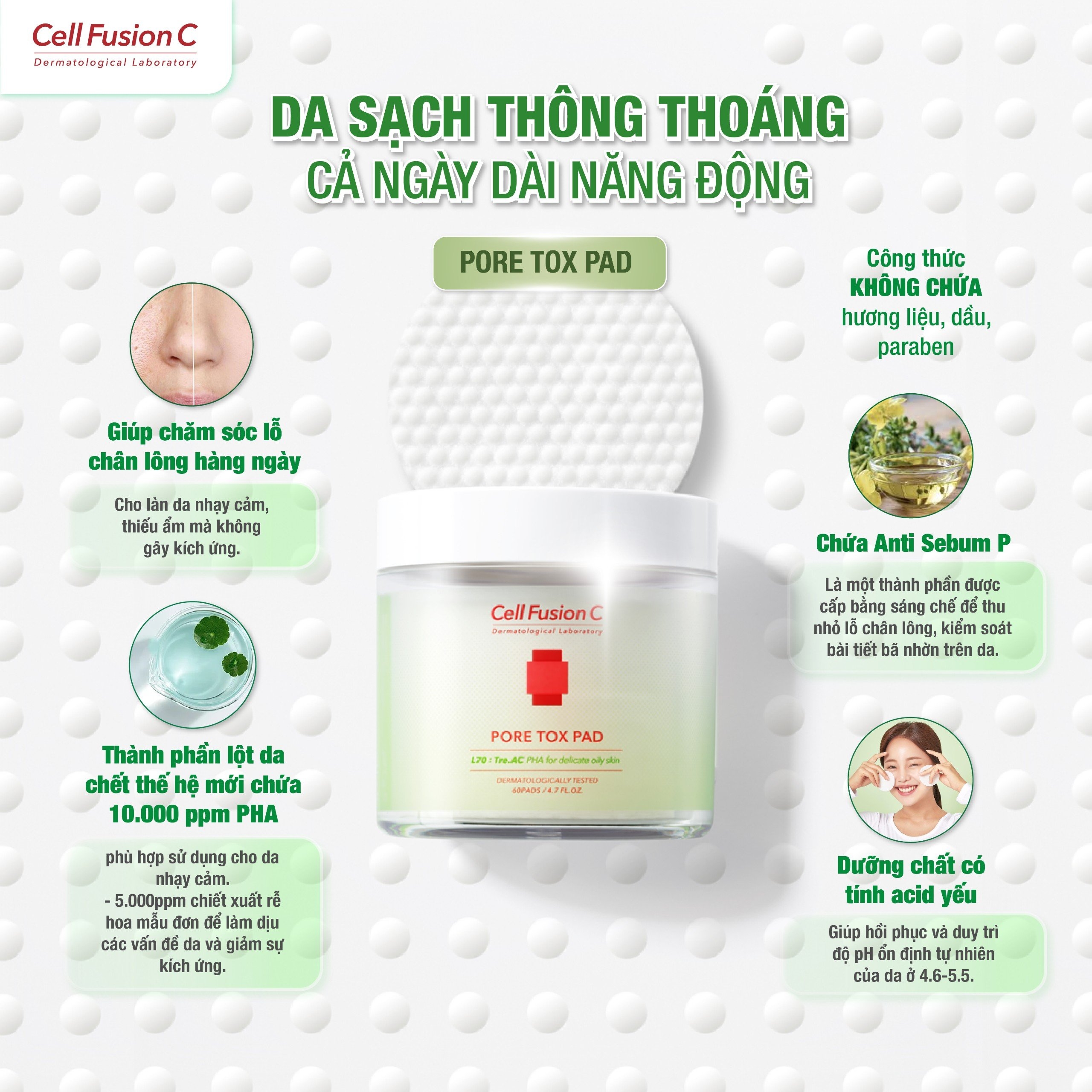 Pore Tox Pad - Cotton pad làm sạch, se khít chân lông hộp 60 miếng - 4
